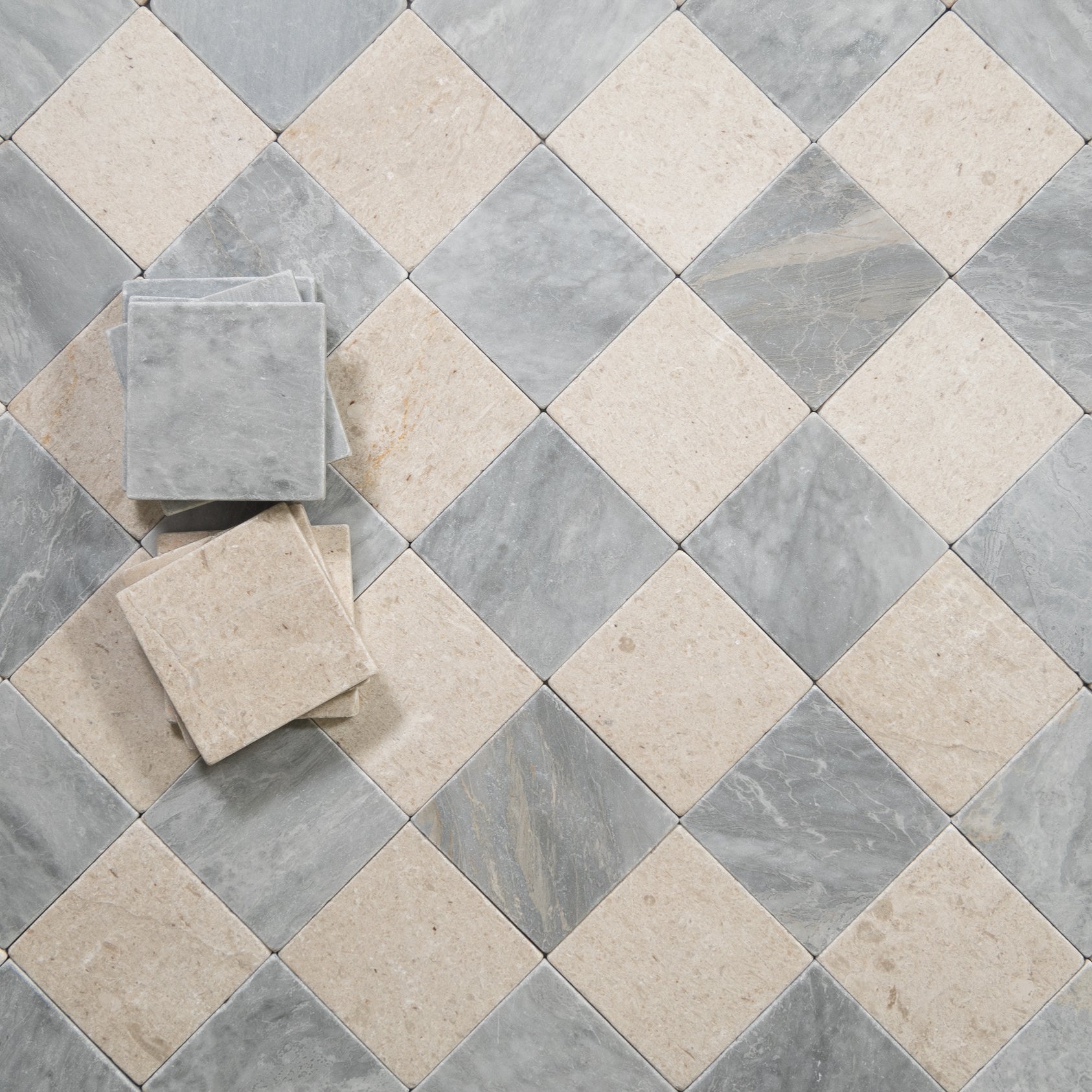 Bardiglio Lite & Sierra Limestone 4"x4" Tumbled - Castelli Marble