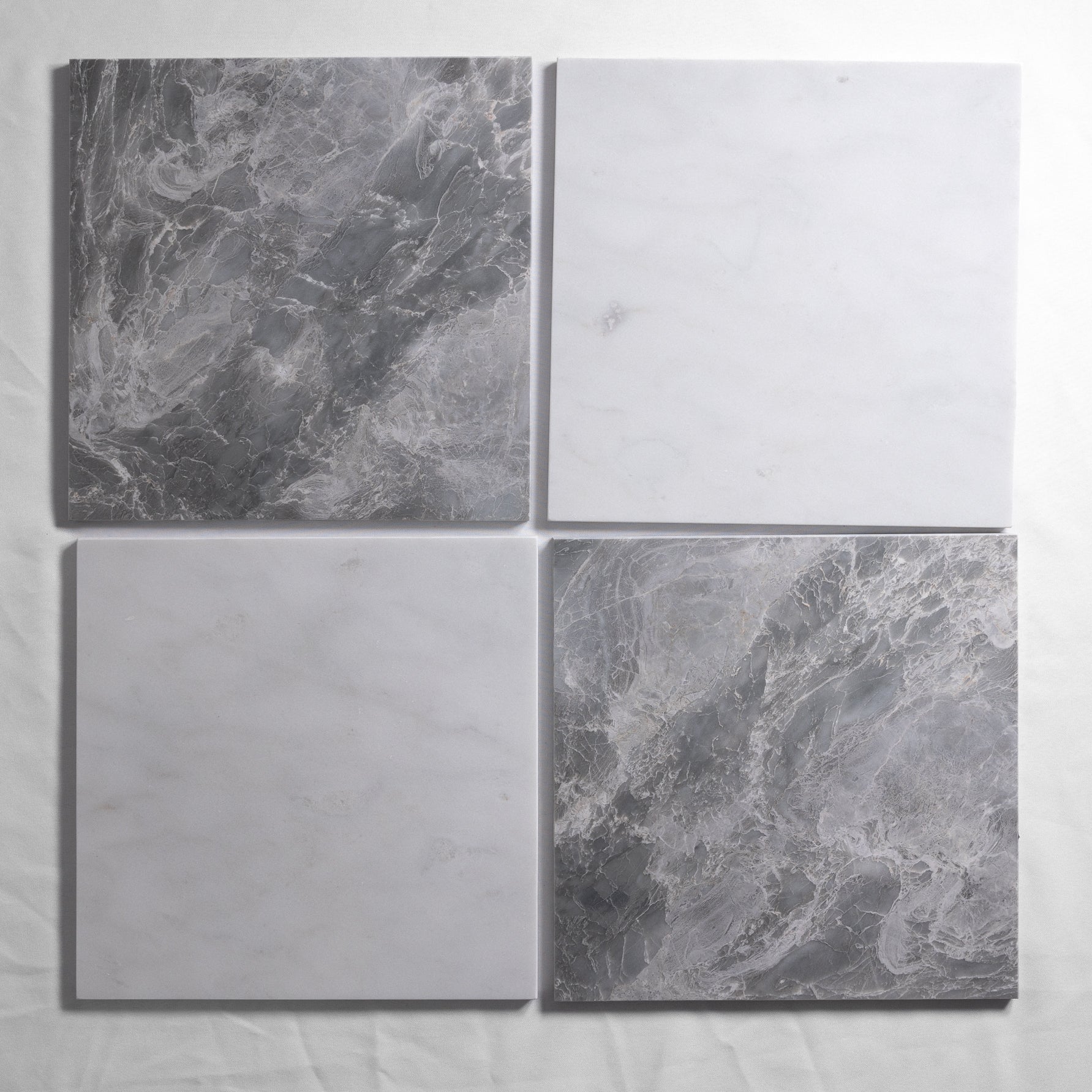 checkered light blue & white marble tile