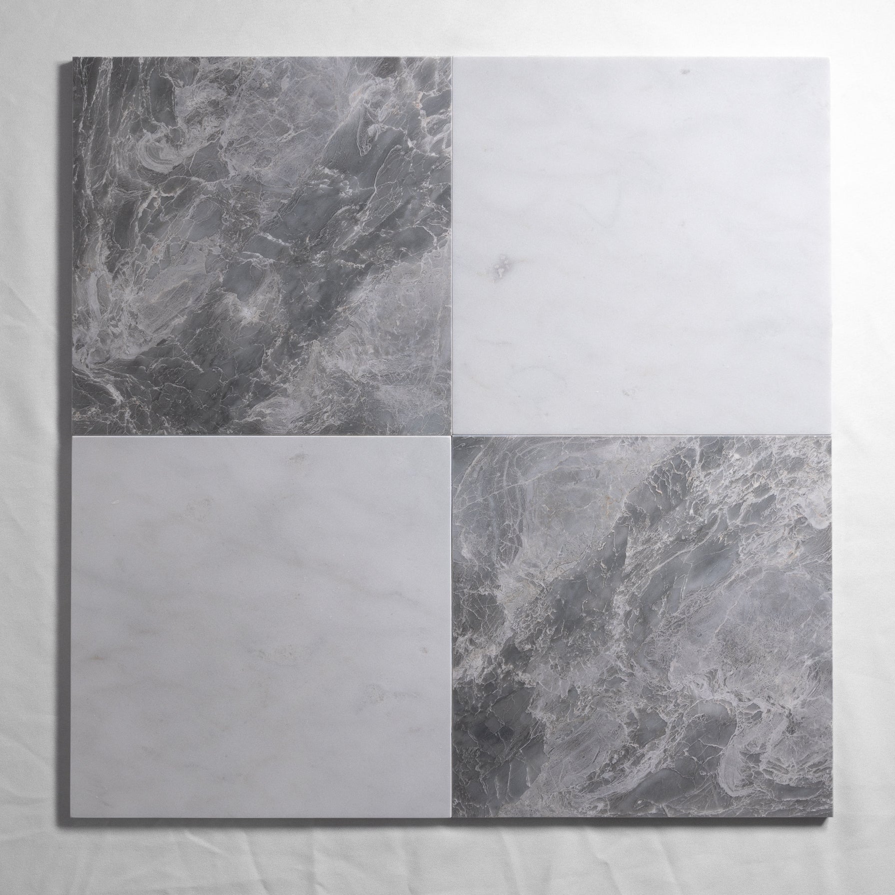 checkered light blue & white marble tile