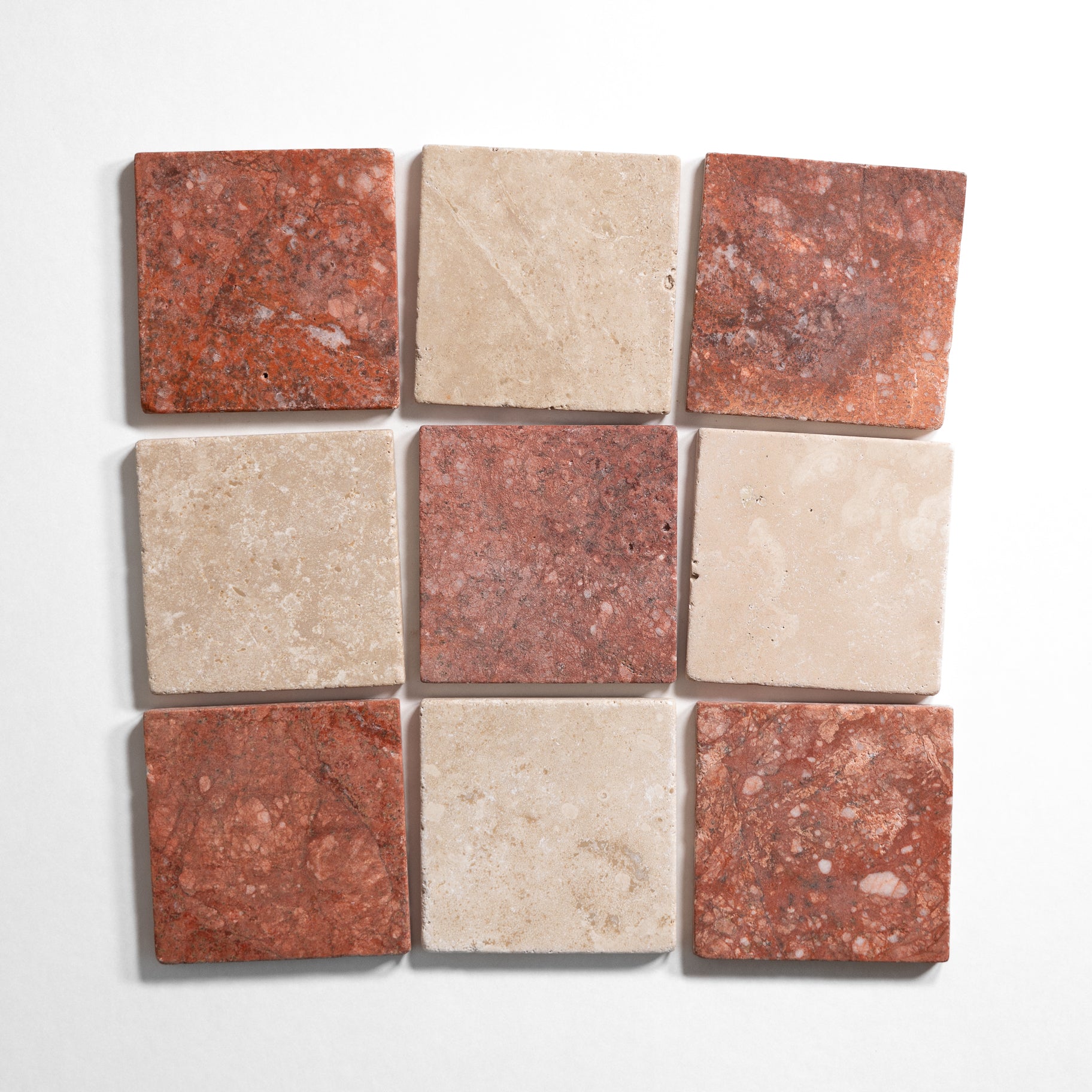 Beige & Red Tumbled marble checkered