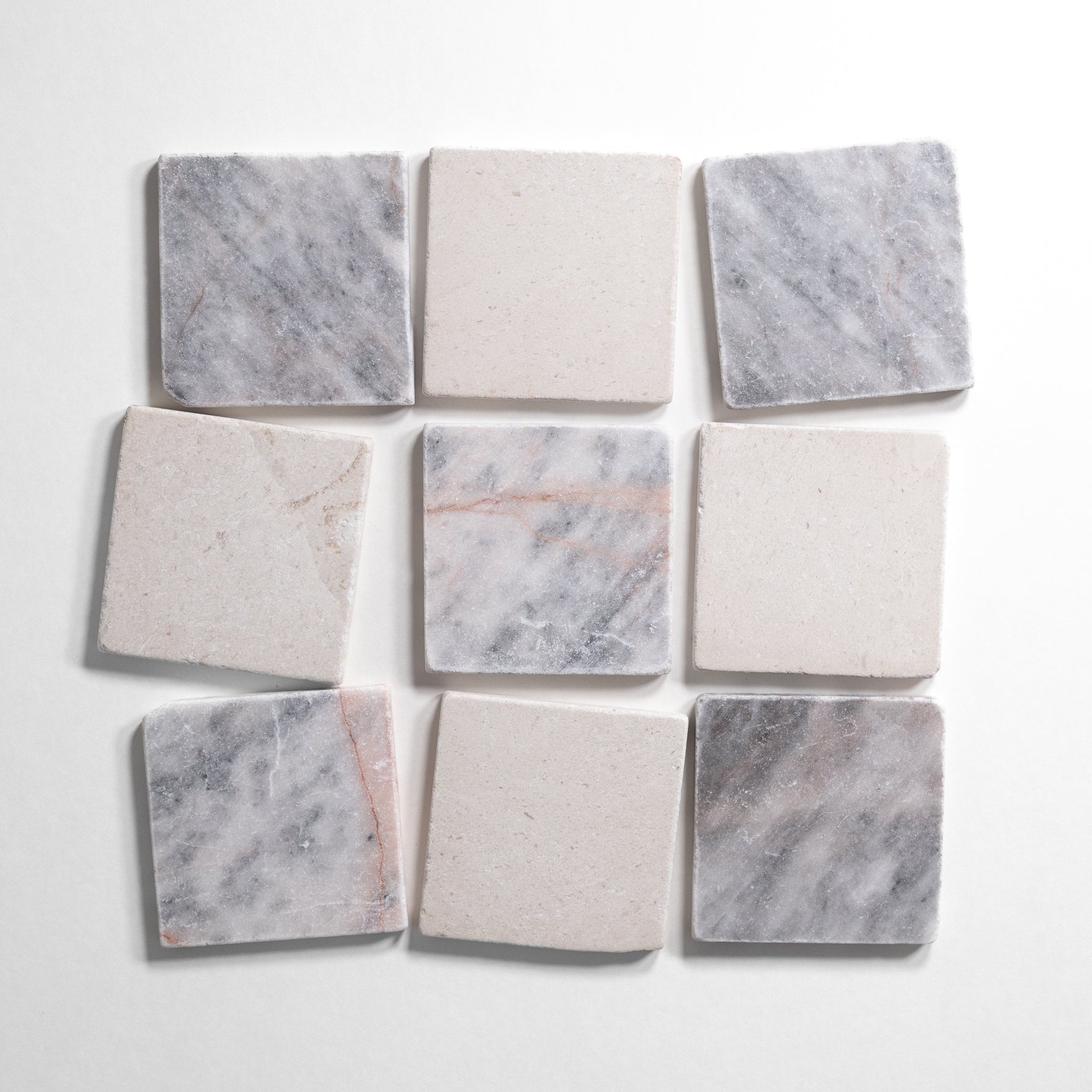 Gray #8 & Sierra Limestone 4"x4" Tumbled - Castelli Marble