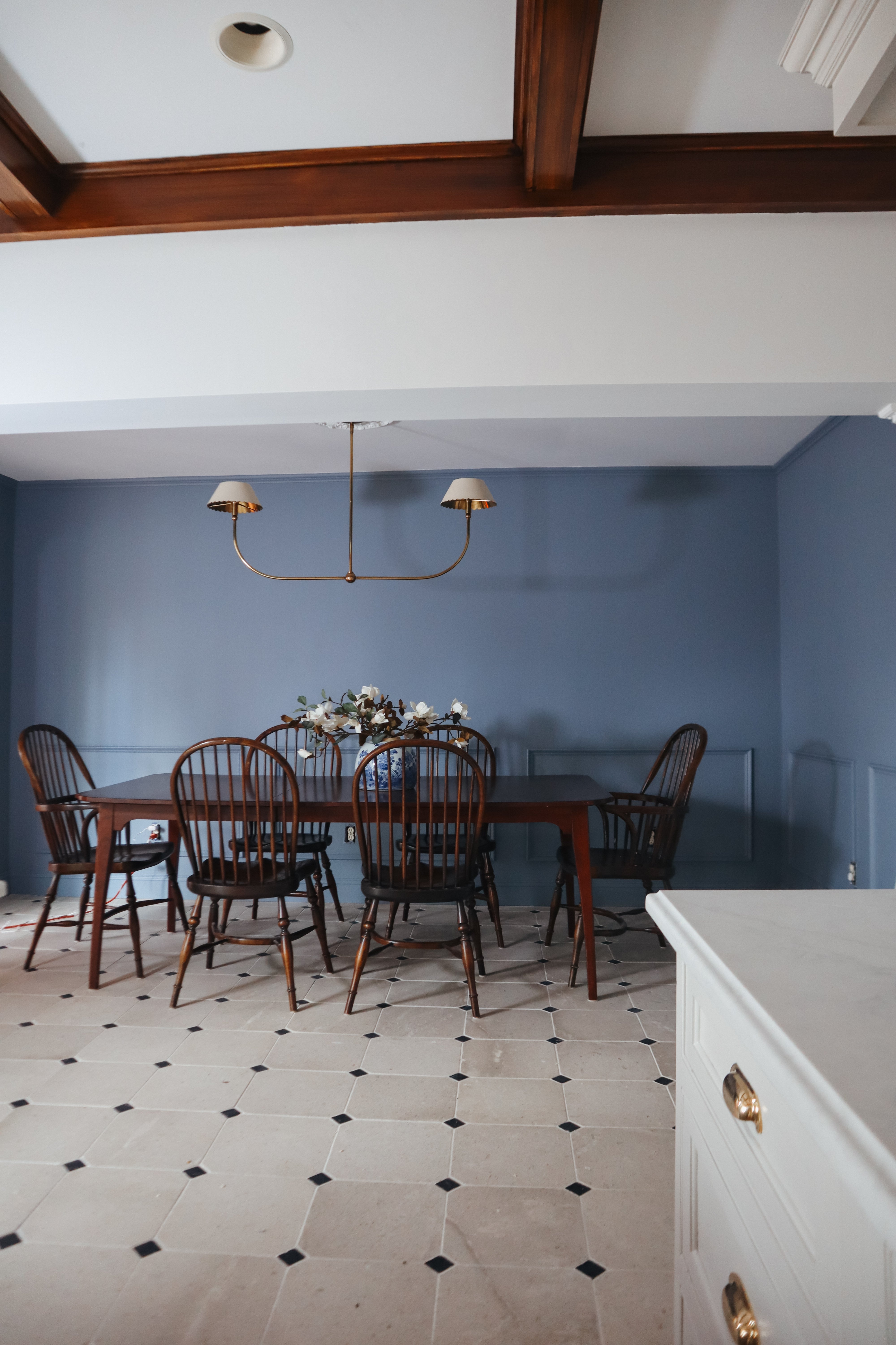 limestone octagon tile with black dot