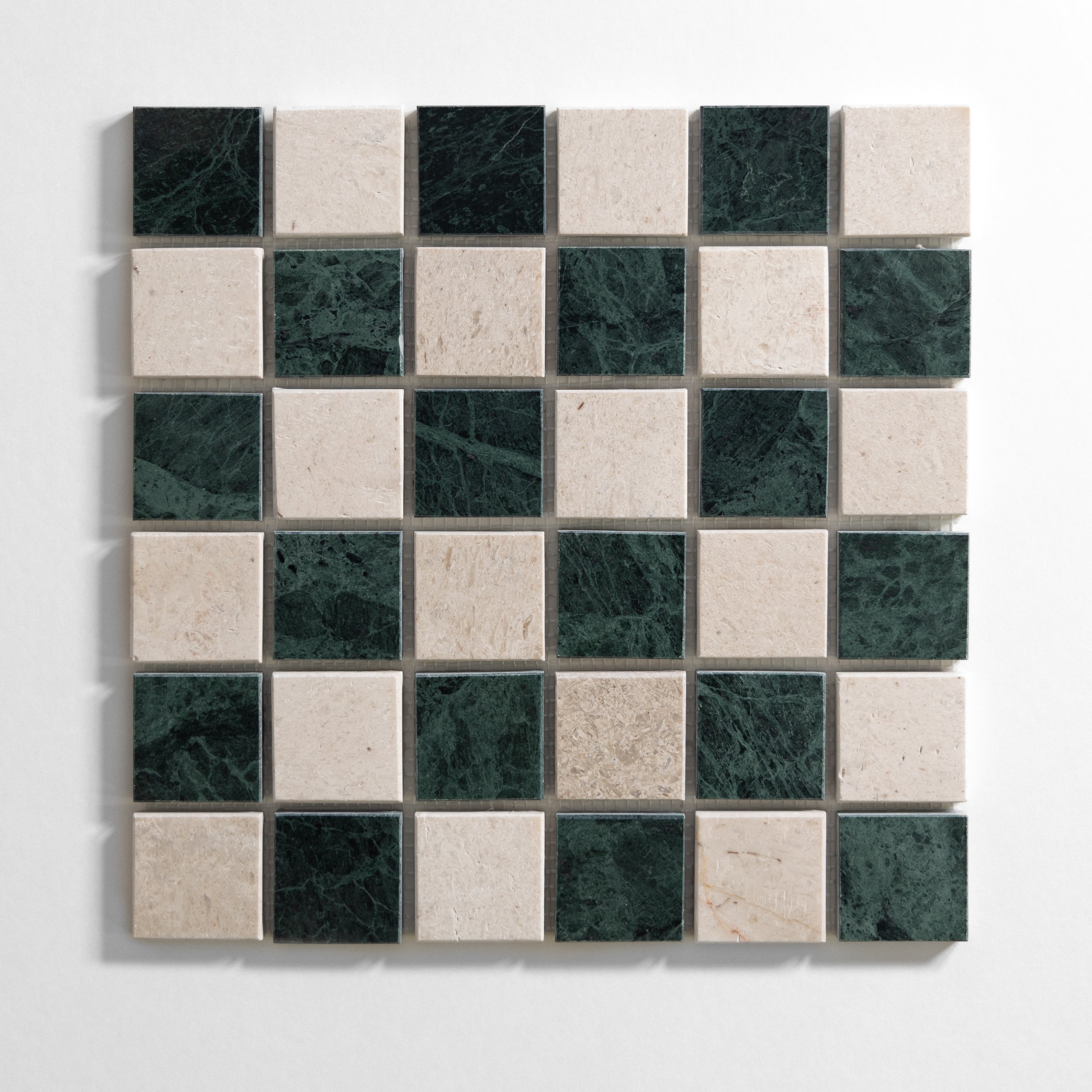 Sierra Limestone & Guatemala Green 2"x2" Mosaic - Castelli Marble