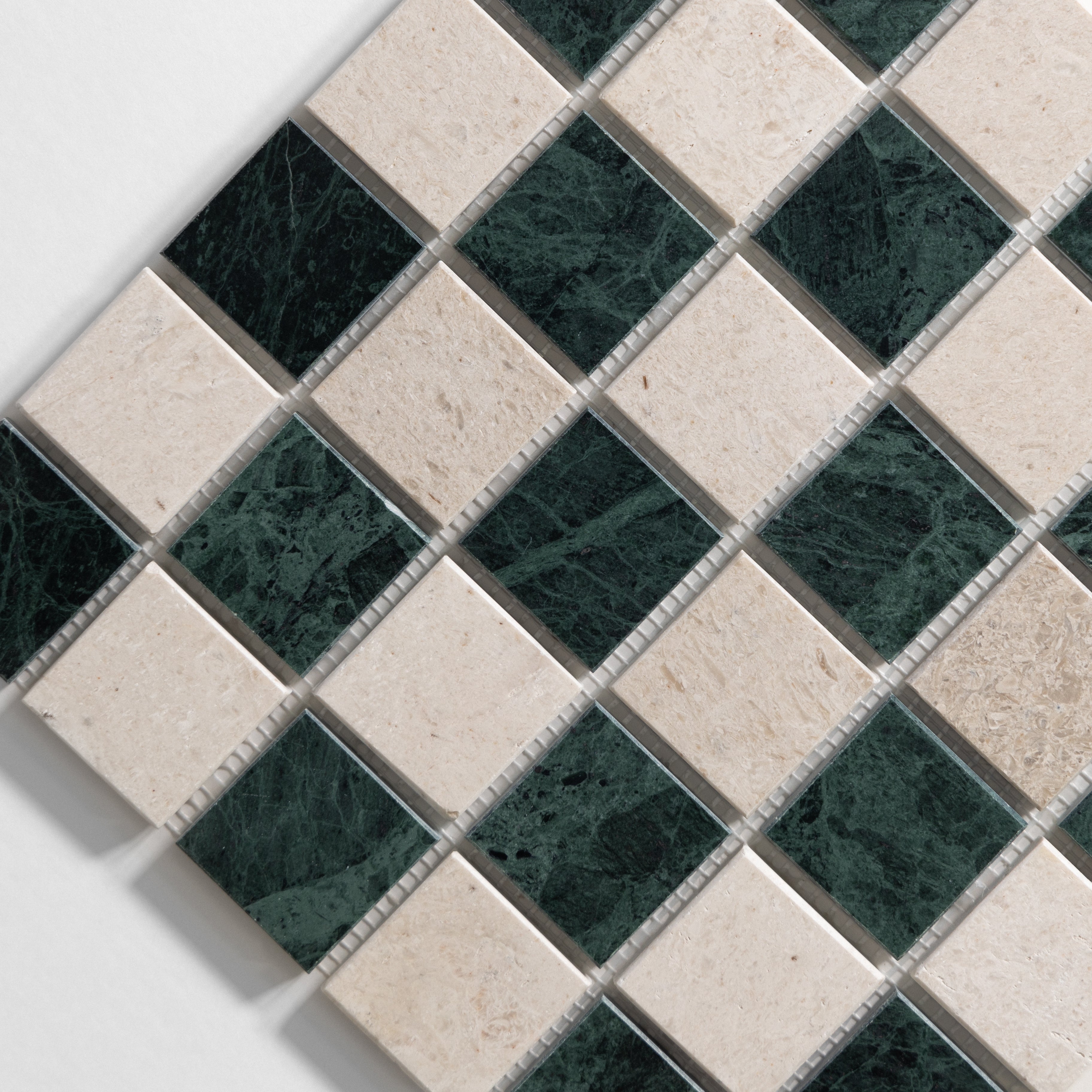 Sierra Limestone & Guatemala Green 2"x2" Mosaic - Castelli Marble