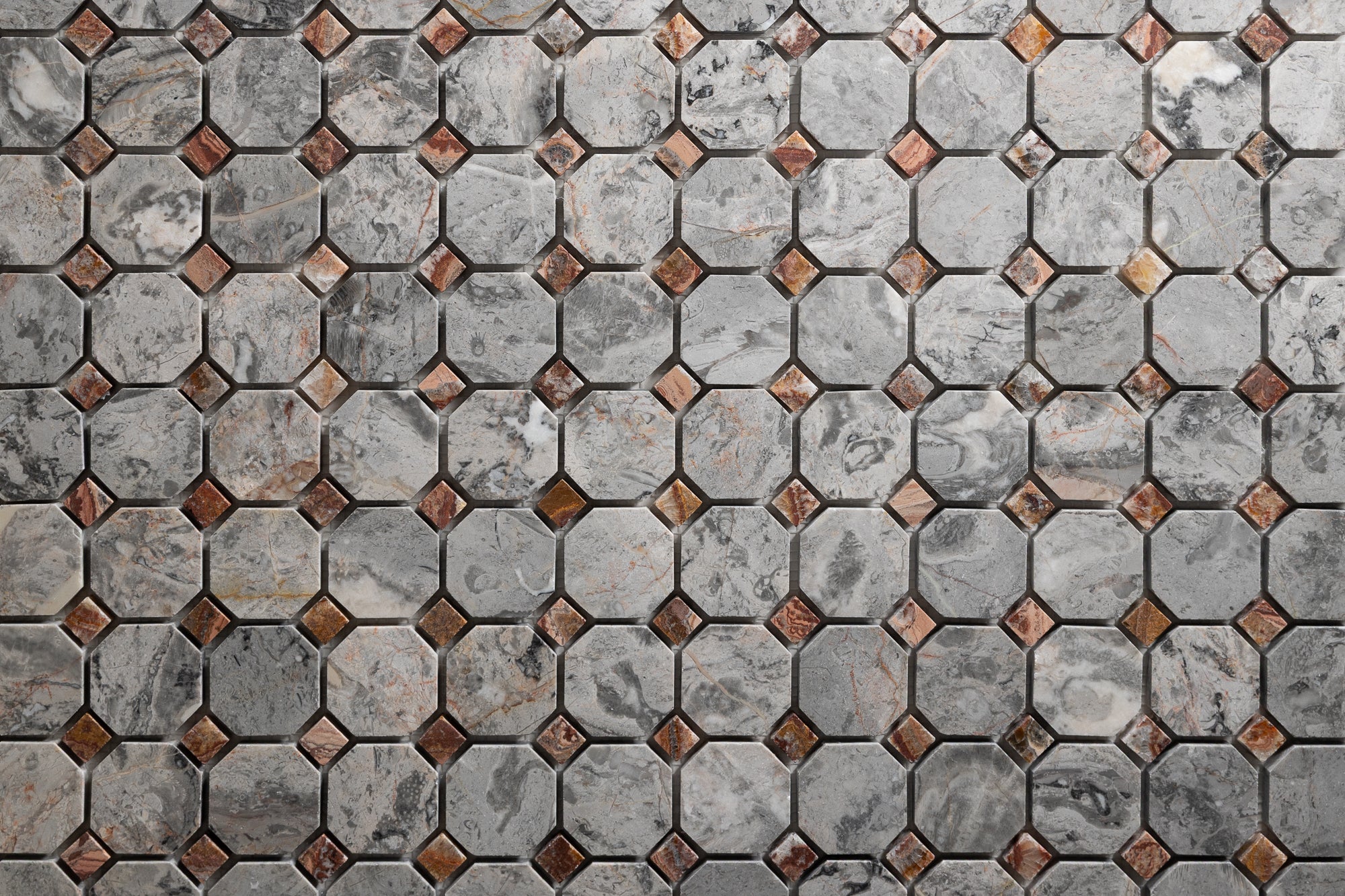 Sage Gray / Red Onyx 2" Octagon Mosaic