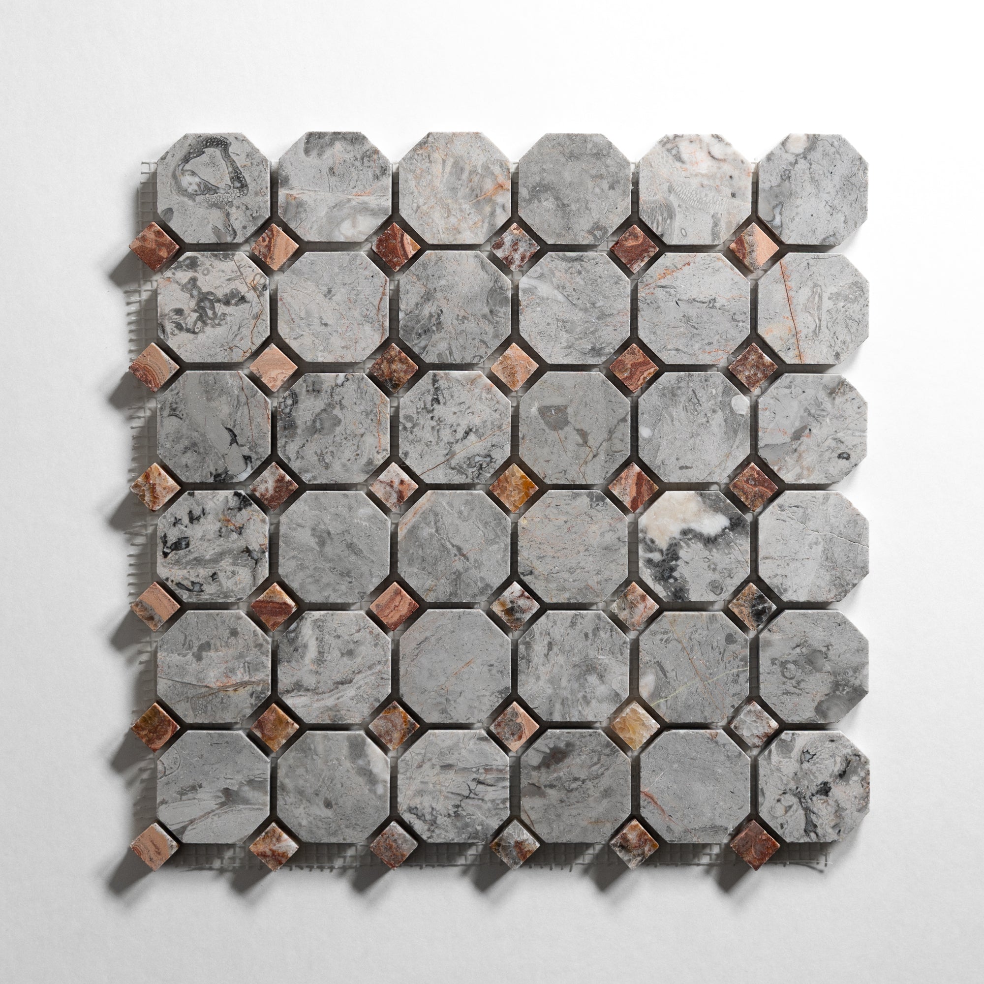 Sage Gray / Red Onyx 2" Octagon Mosaic