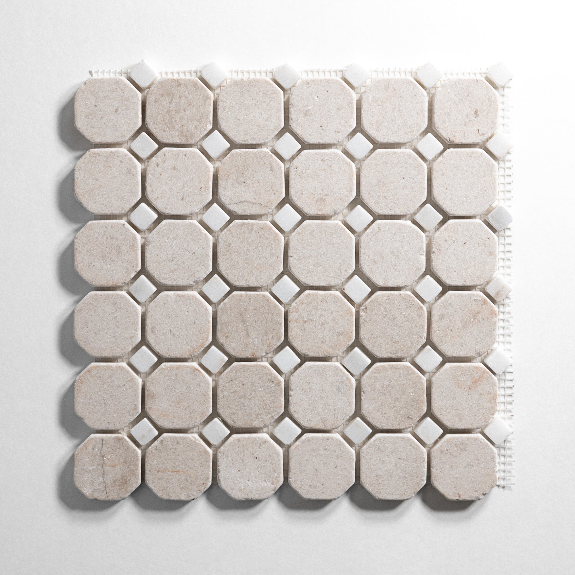 Sierra Limestone / Nero Octagon Tumbled mosaic | Cream Mosaic Tile USA