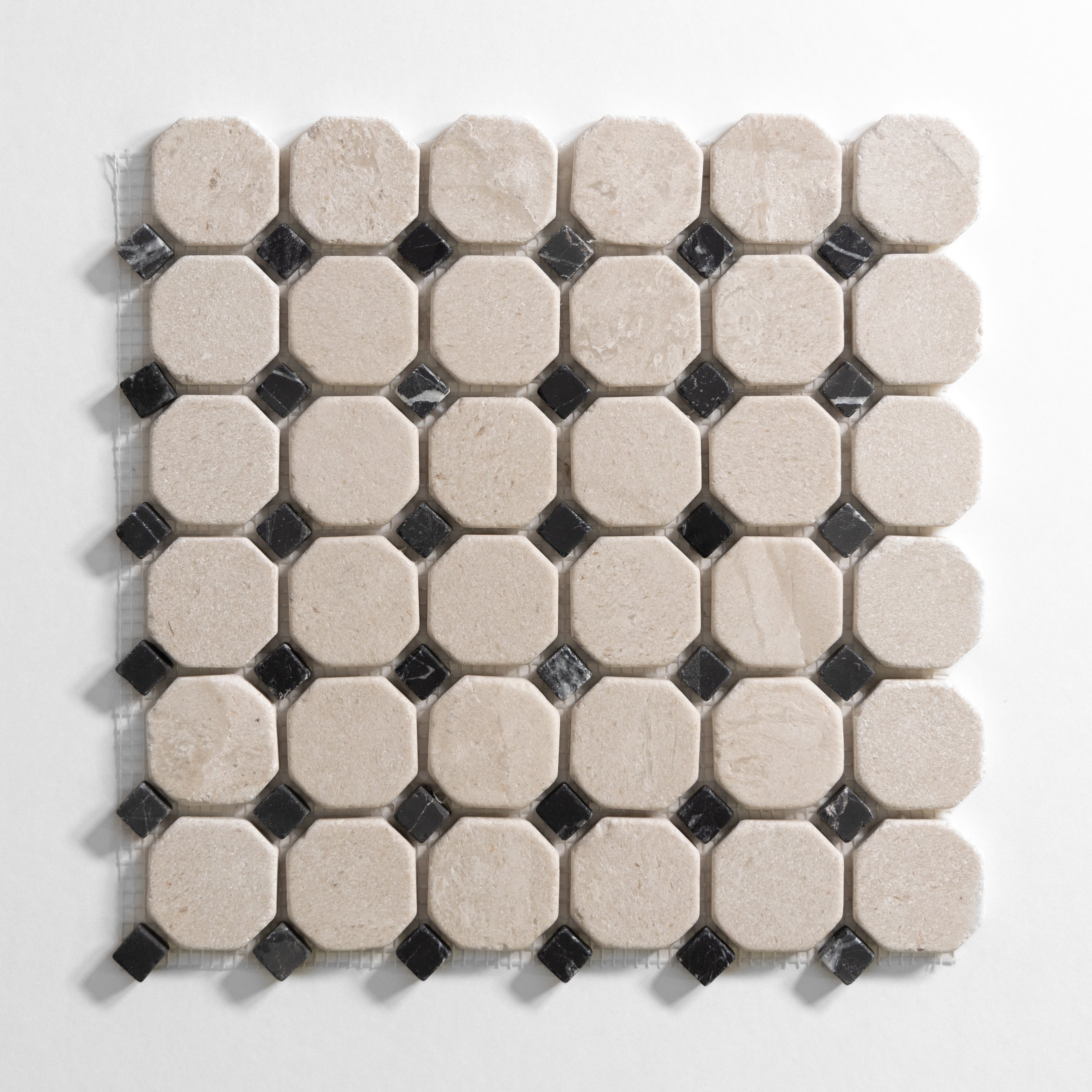 Sierra Limestone / Nero Octagon Tumbled mosaic - Castelli Marble