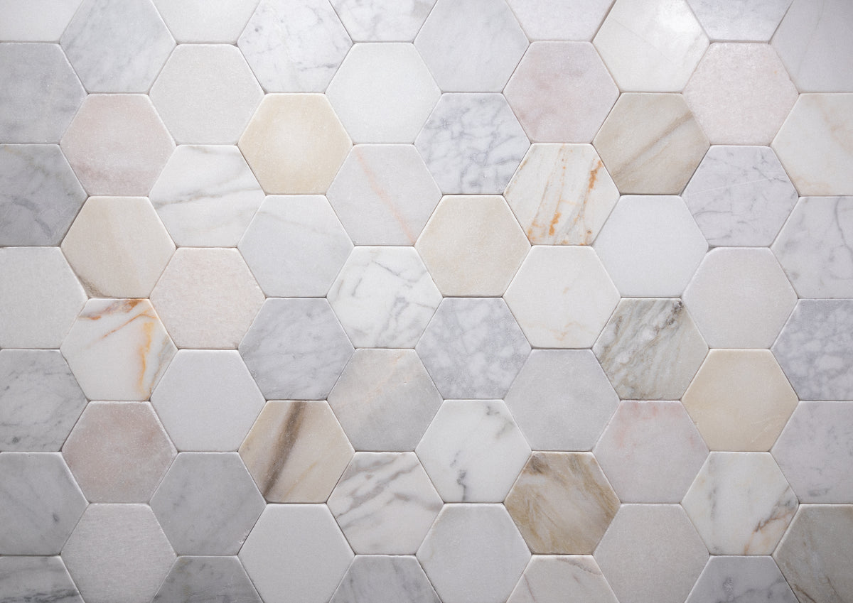 Antique White 5" Hexagon Tumbled