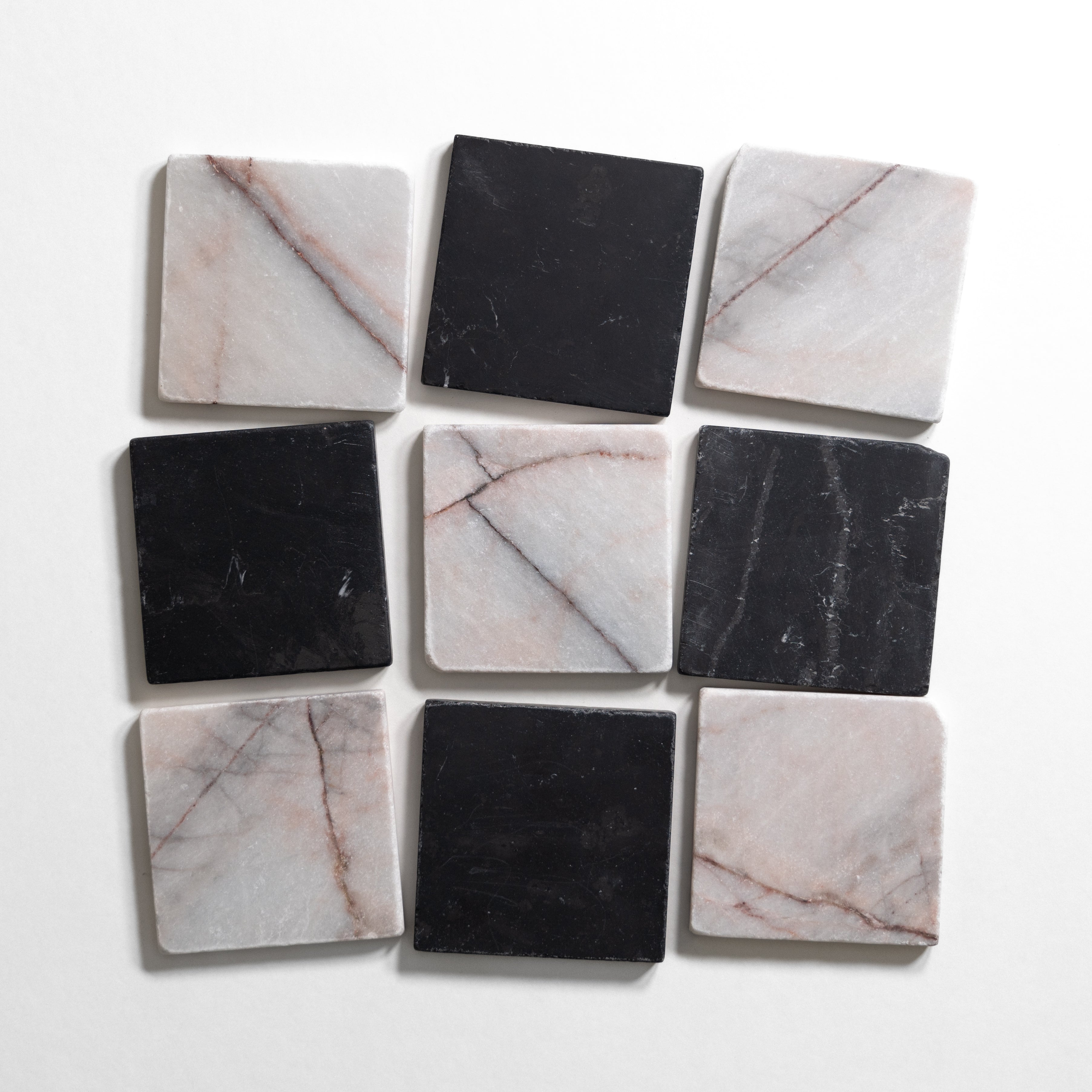 White #7 & Nero St. Gabriel  4"x4" Checkered Tumbled Marble - Castelli Marble