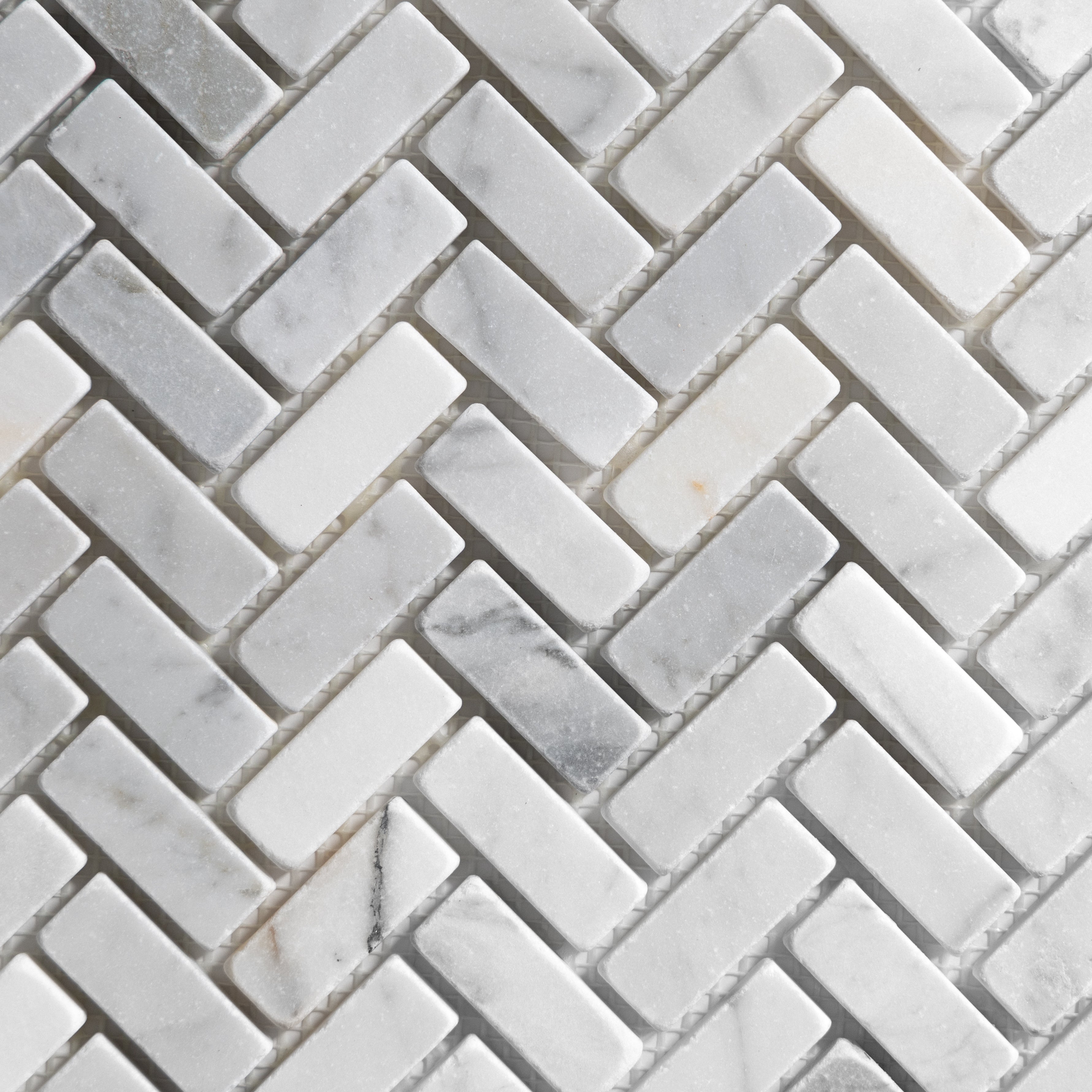 Antique Carrara Mini Herringbone Marble Mosaic Tile