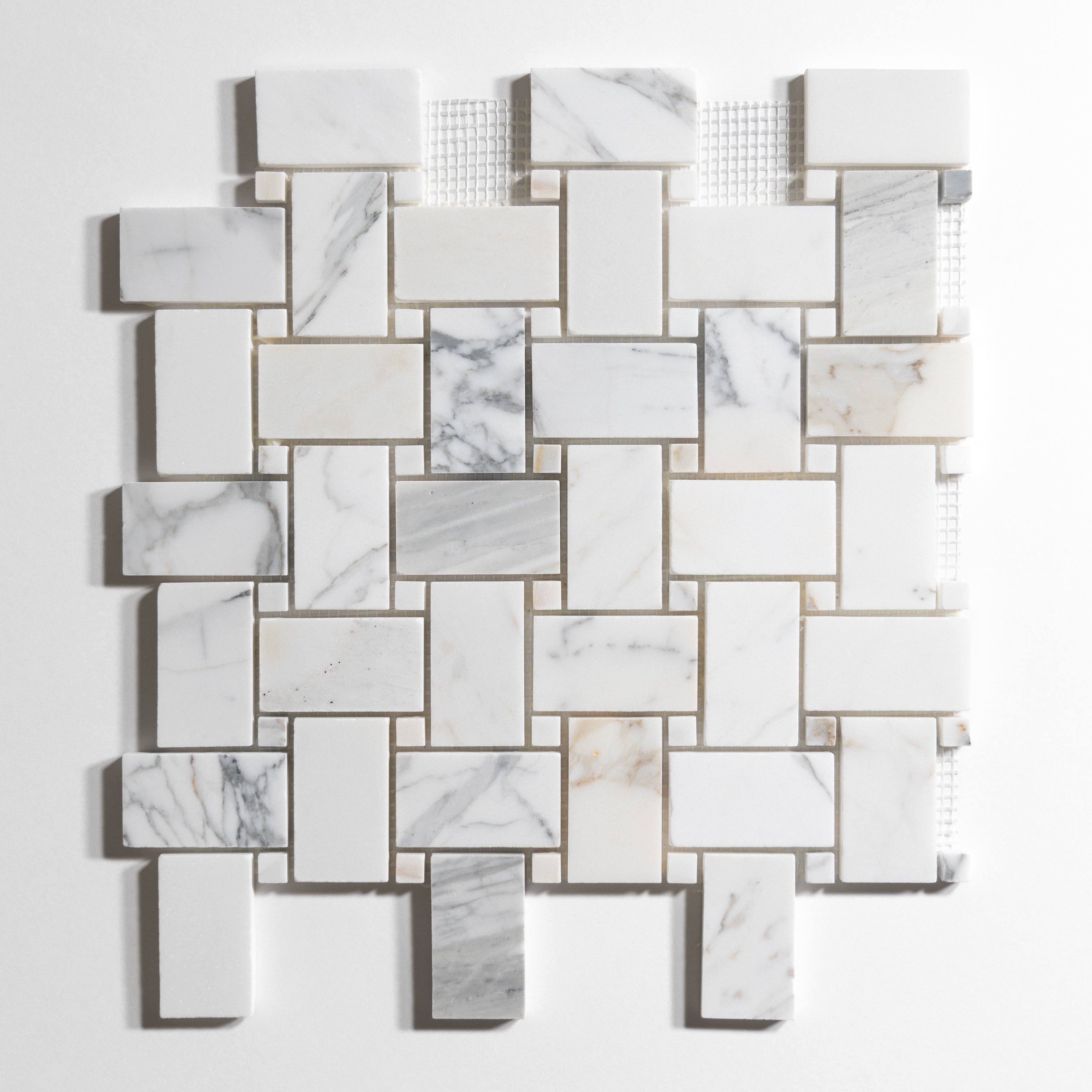 Calacatta/Calacatta Basket Weave Marble Mosaic