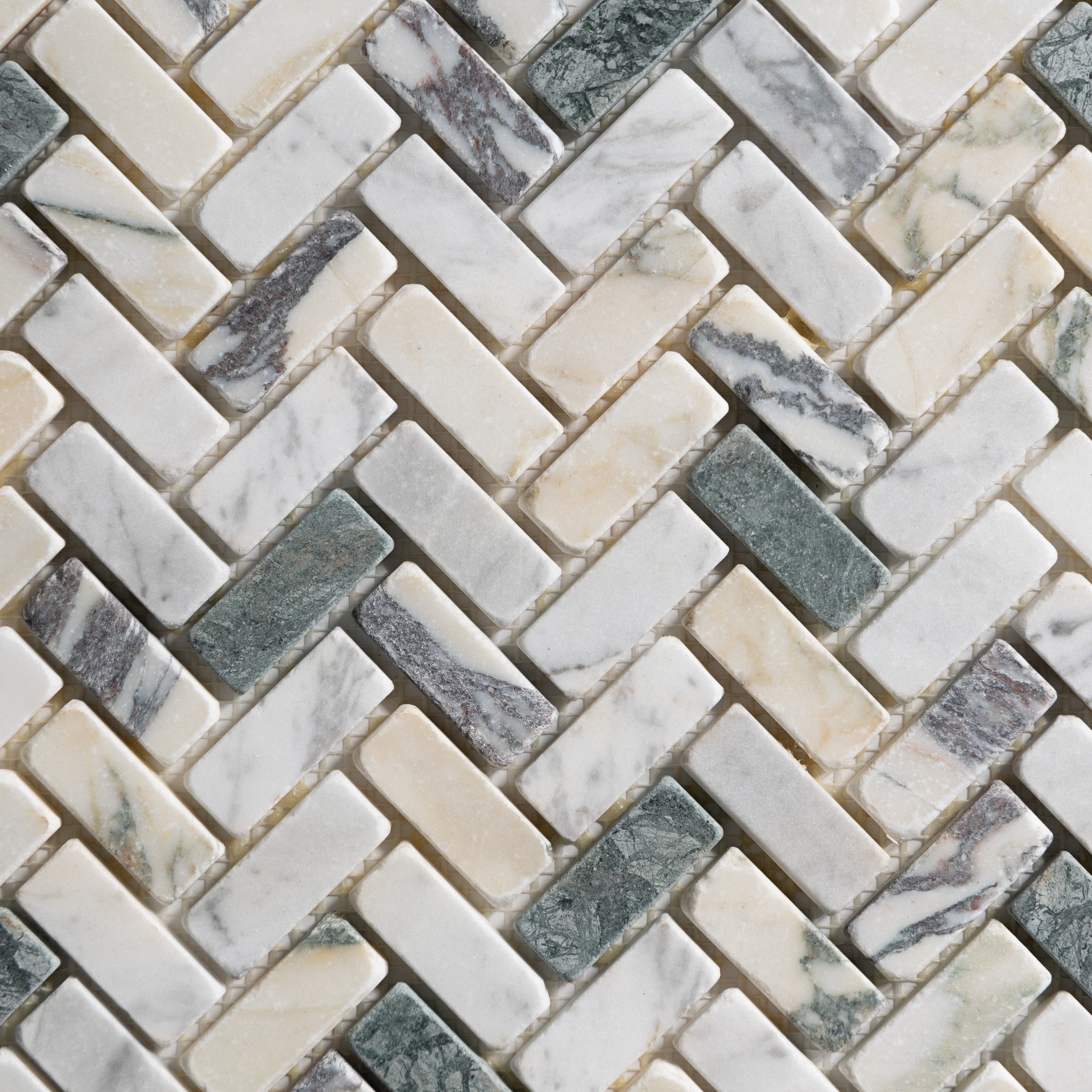 Monet Tumbled Mini Herringbone Marble tile