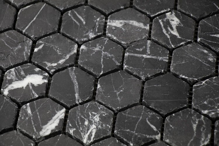 Nero St. Gabriel Hexagon Tumbled Marble Tile
