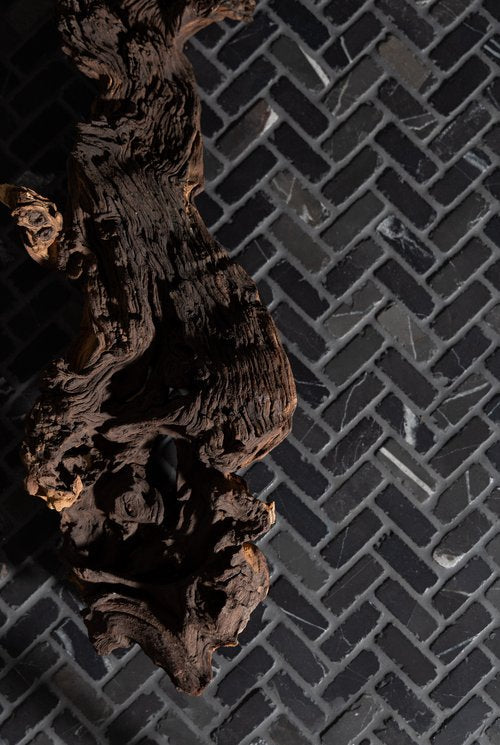 Nero St. Gabriel Tumbled Mini Herringbone Mosaic Tile