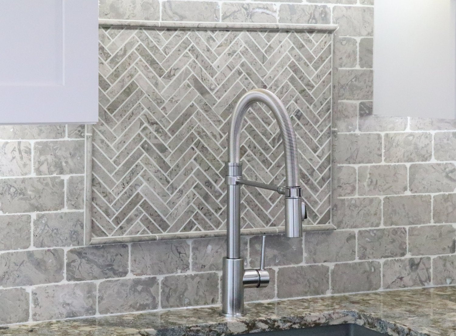 Sage Gray Herringbone Marble Mosaic Tile