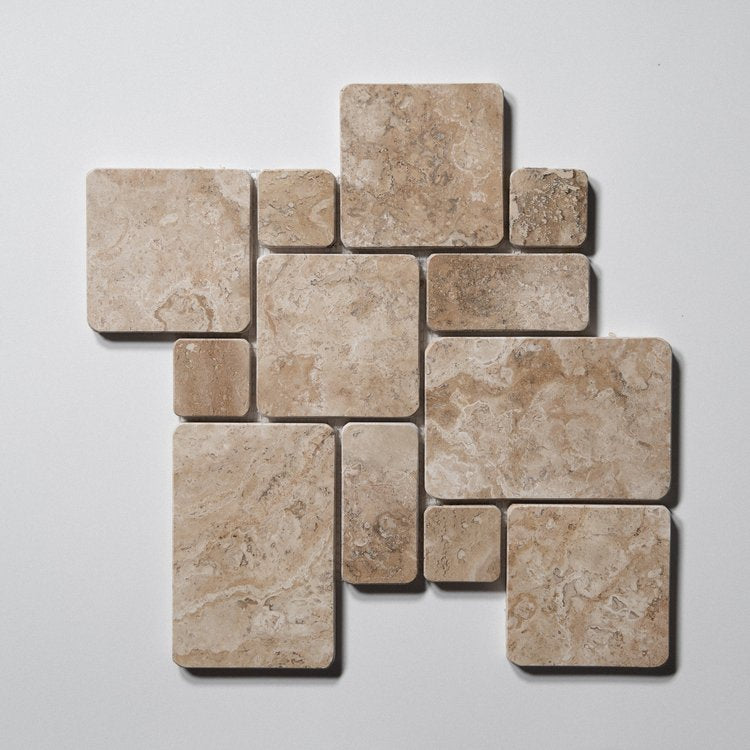Savana Travertine Mini Versailles Honed Marble Mosaic