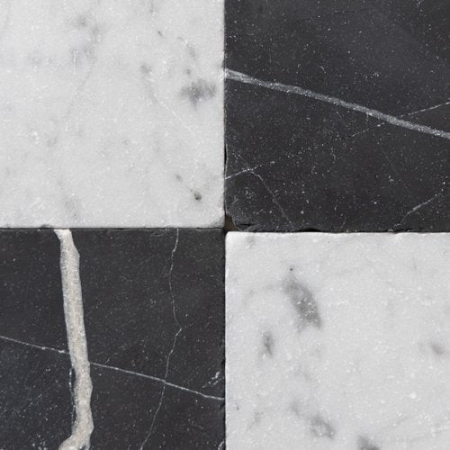 Nero & Glacier White Marble Gabriel  6"x6" Tumbled