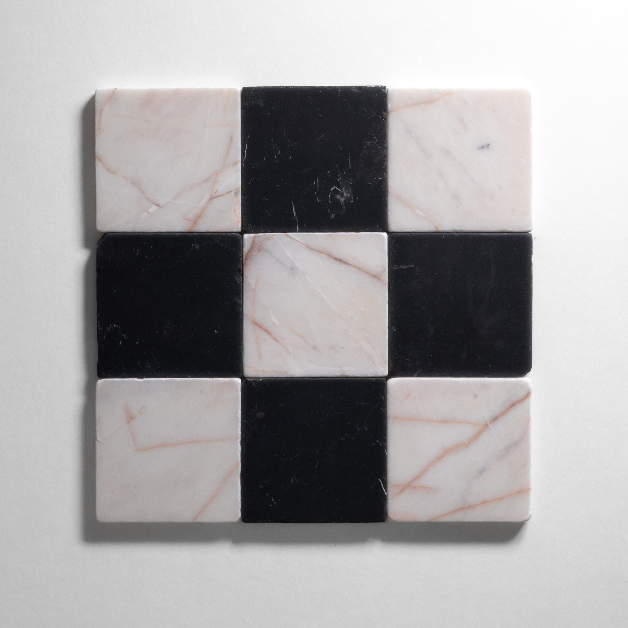 White #7 & Nero St. Gabriel 4"x4" Checkered Tumbled Marble