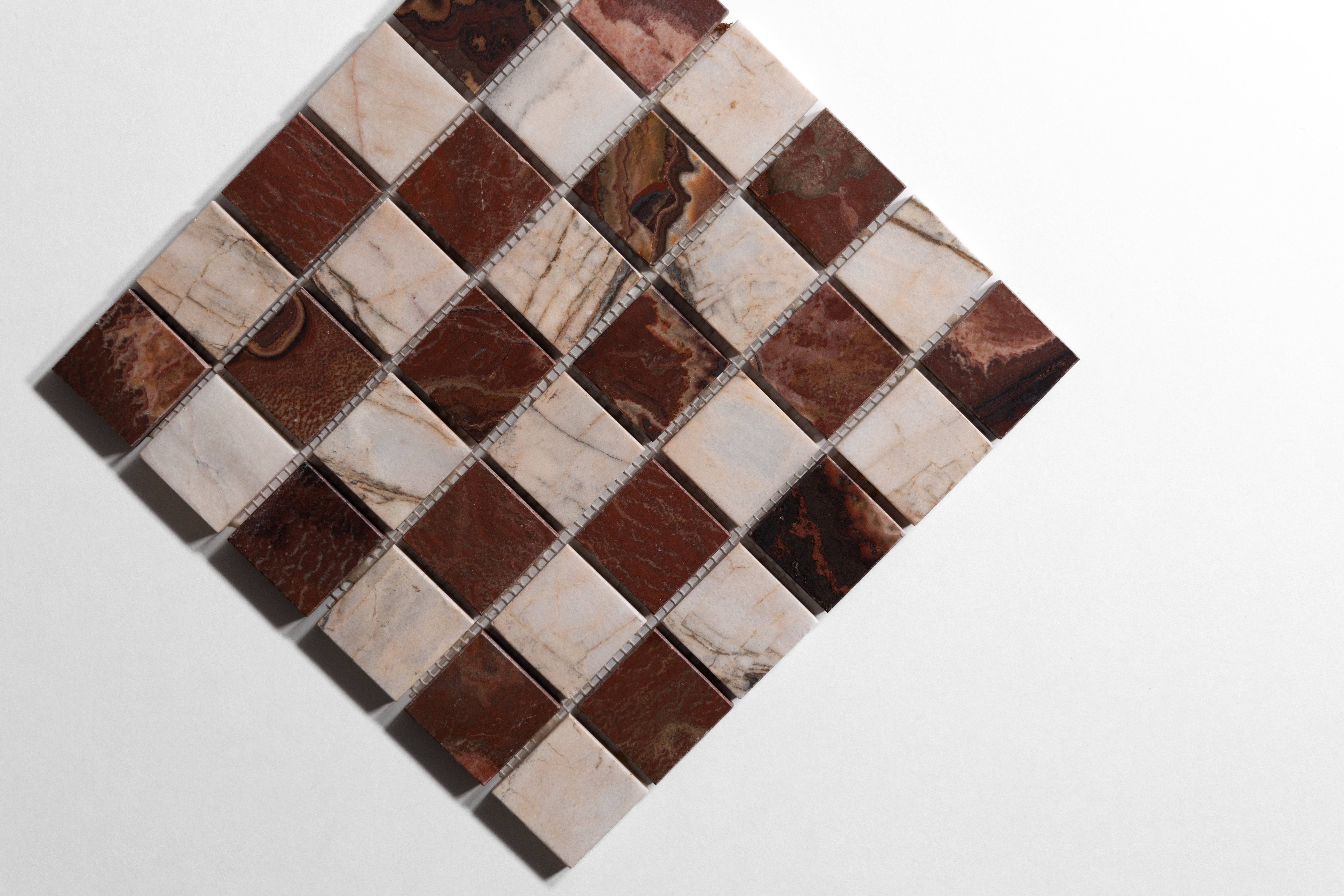 Red Onyx & Rosewood 2"x2" Checkered - Castelli Marble