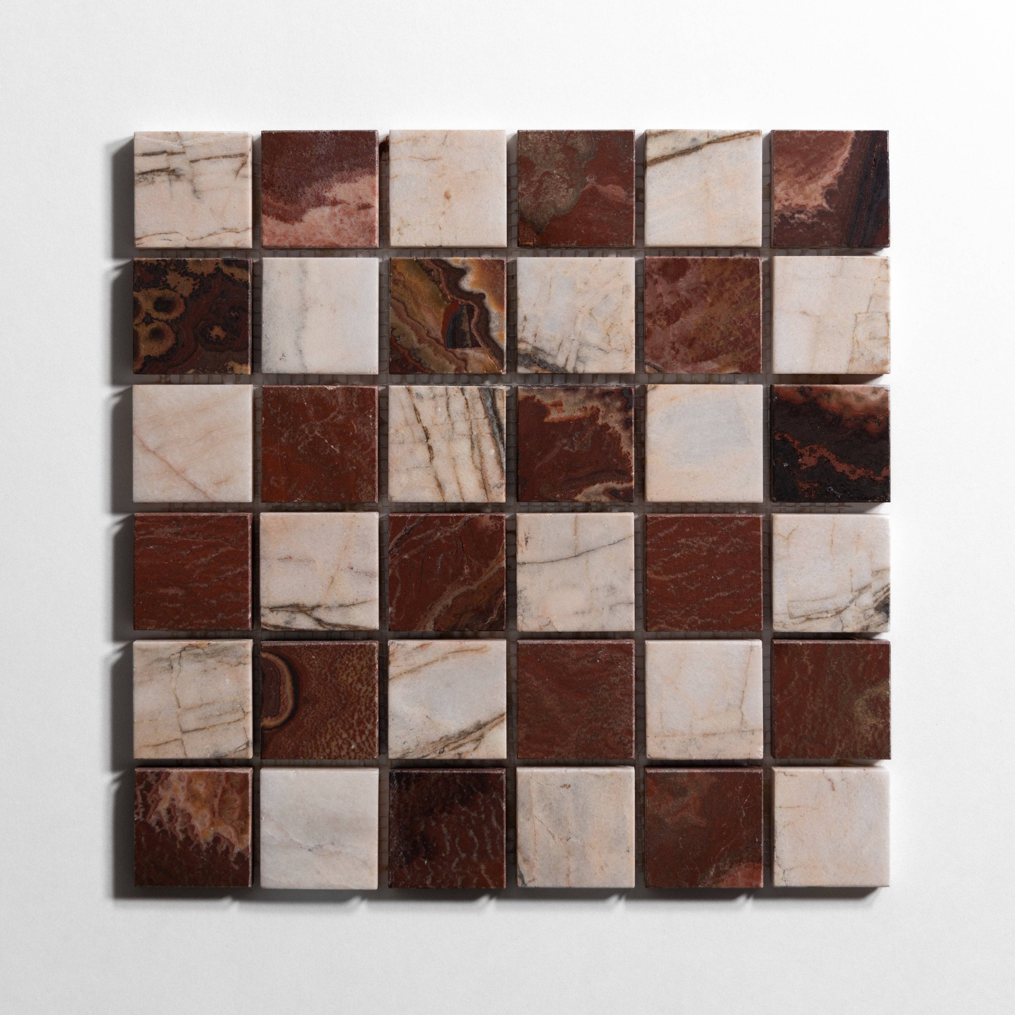 Red Onyx & Rosewood 2"x2" Checkered - Castelli Marble