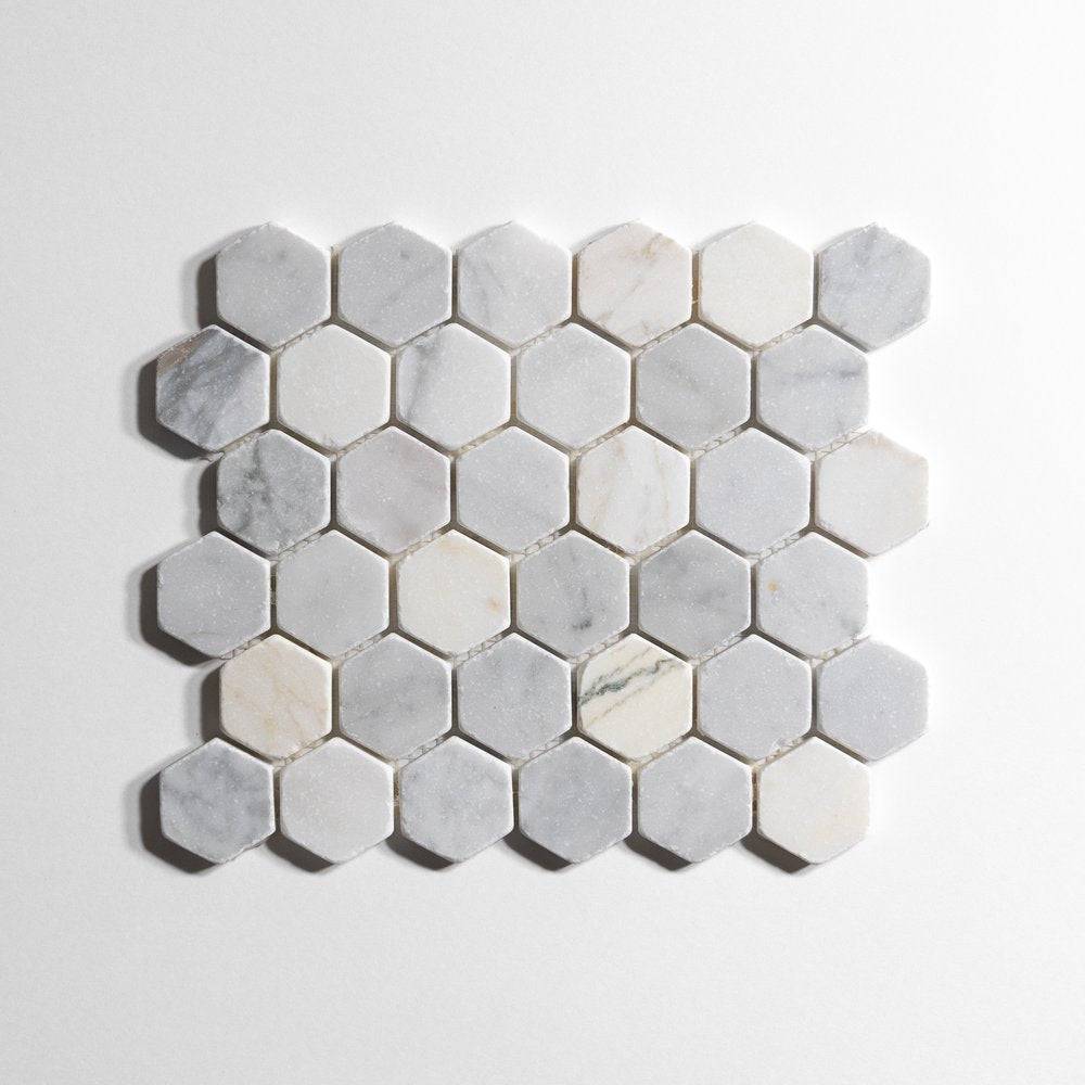 Antique Carrara White marble Tumbled Hexagon - Castelli Marble