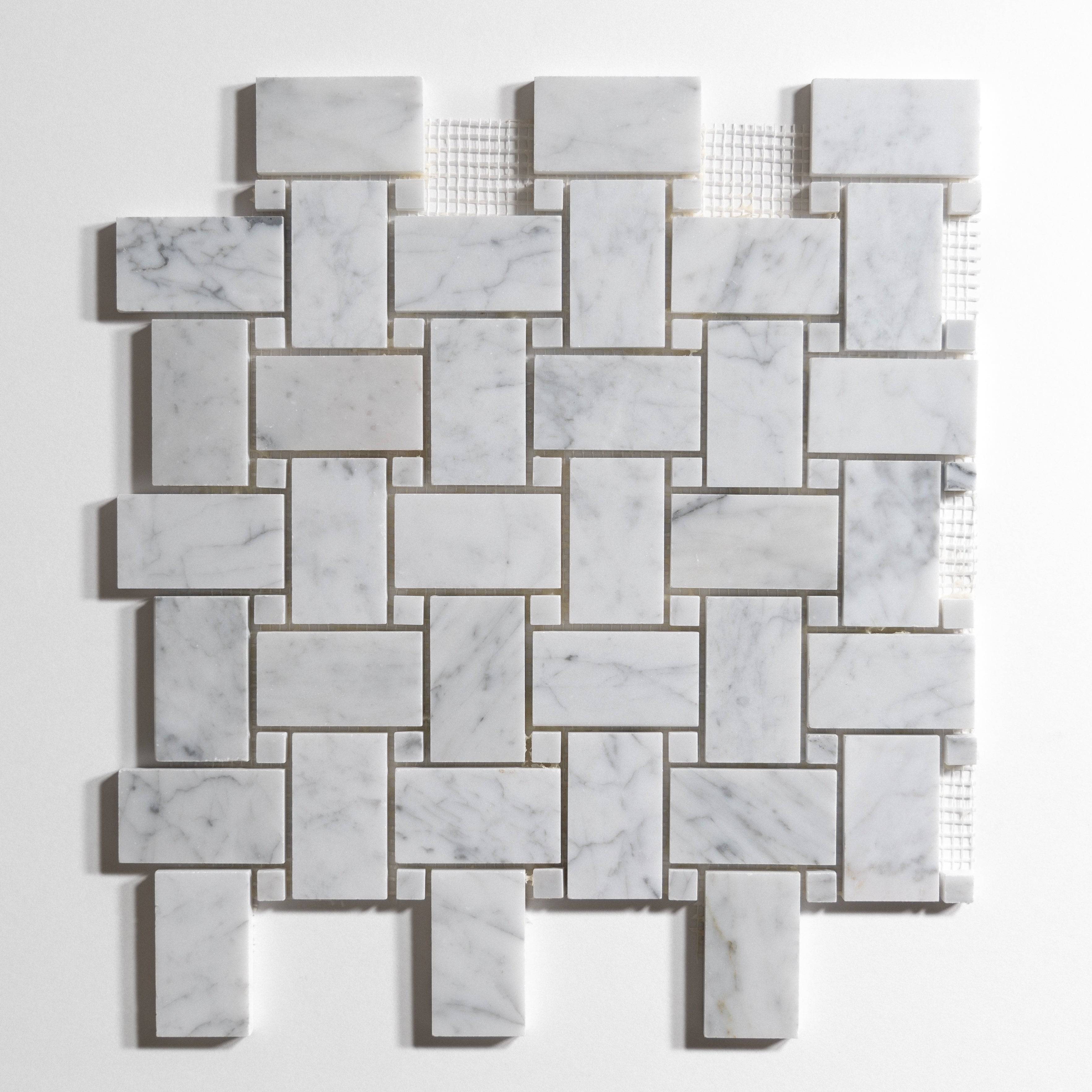 Venatino Carrara Basket Weave Mosaic Tile