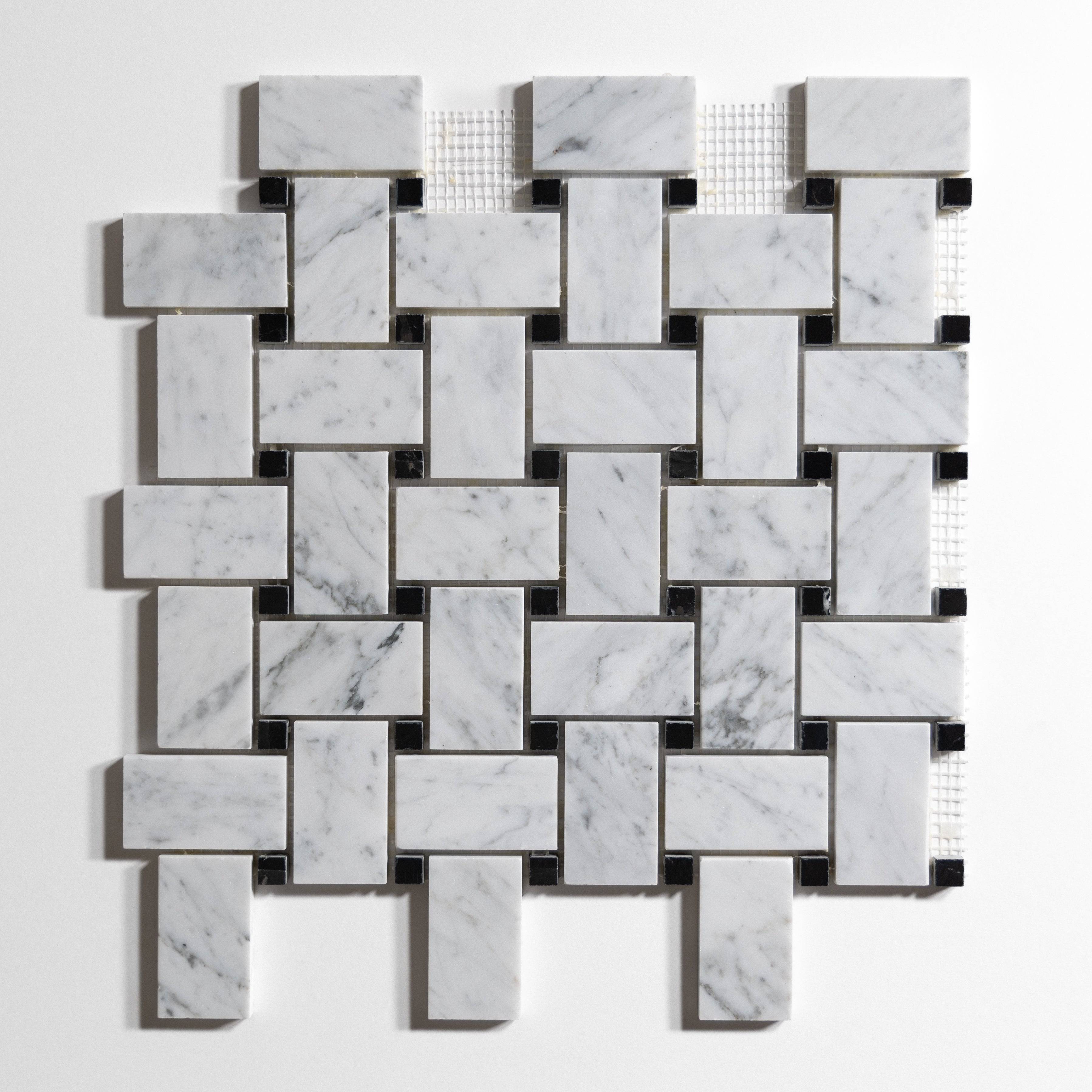 Venatino Carrara / Nero Basket Weave Mosaic - Castelli Marble