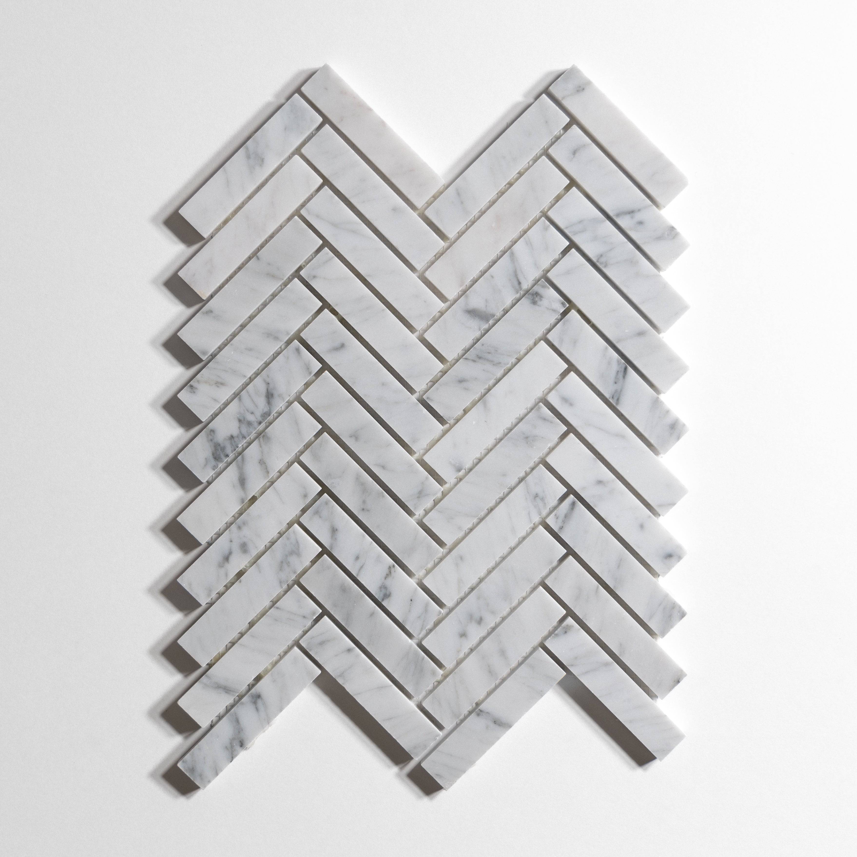 Venatino Carrara Herringbone Marble Mosaic