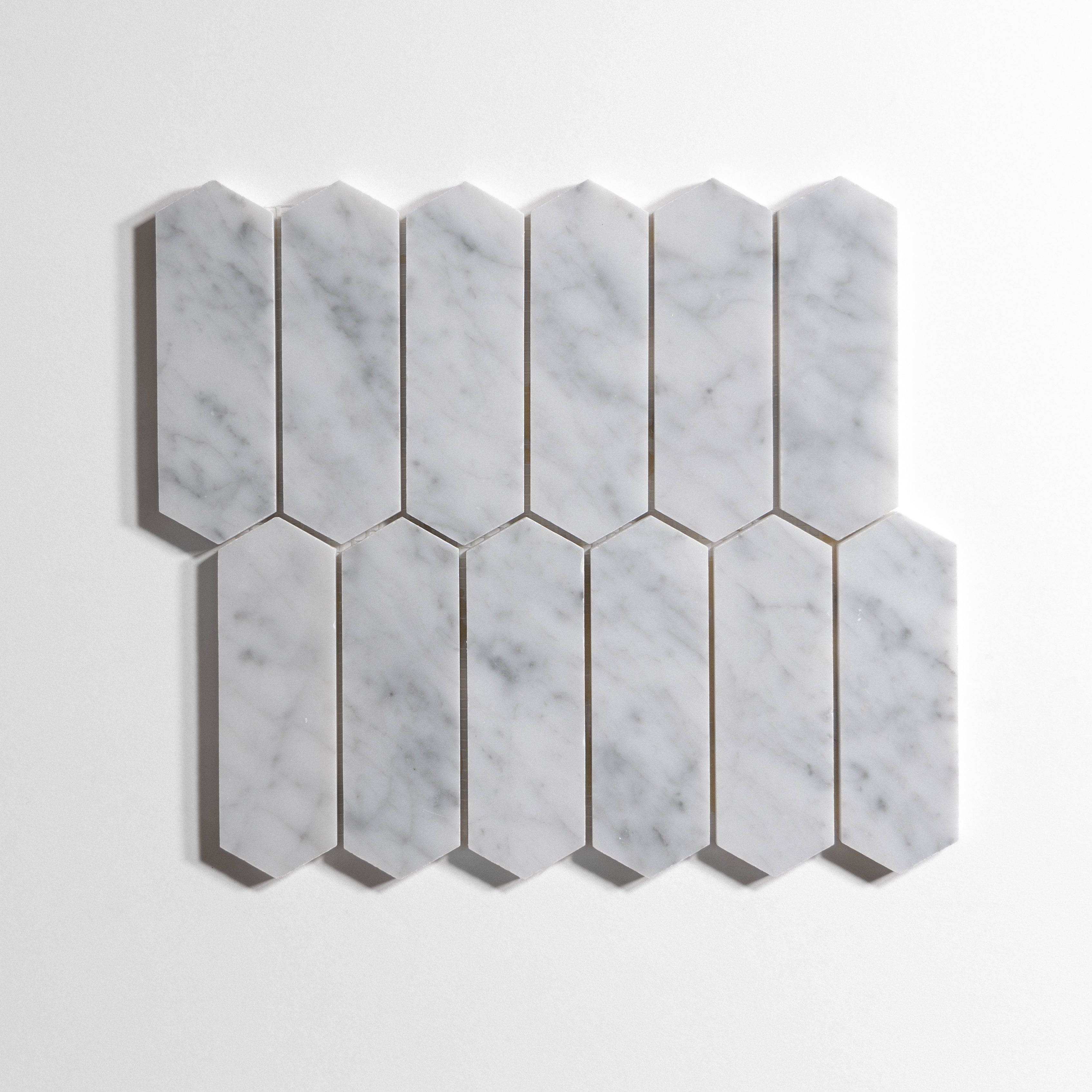 Venatino Carrara Picket Mosaic - Castelli Marble