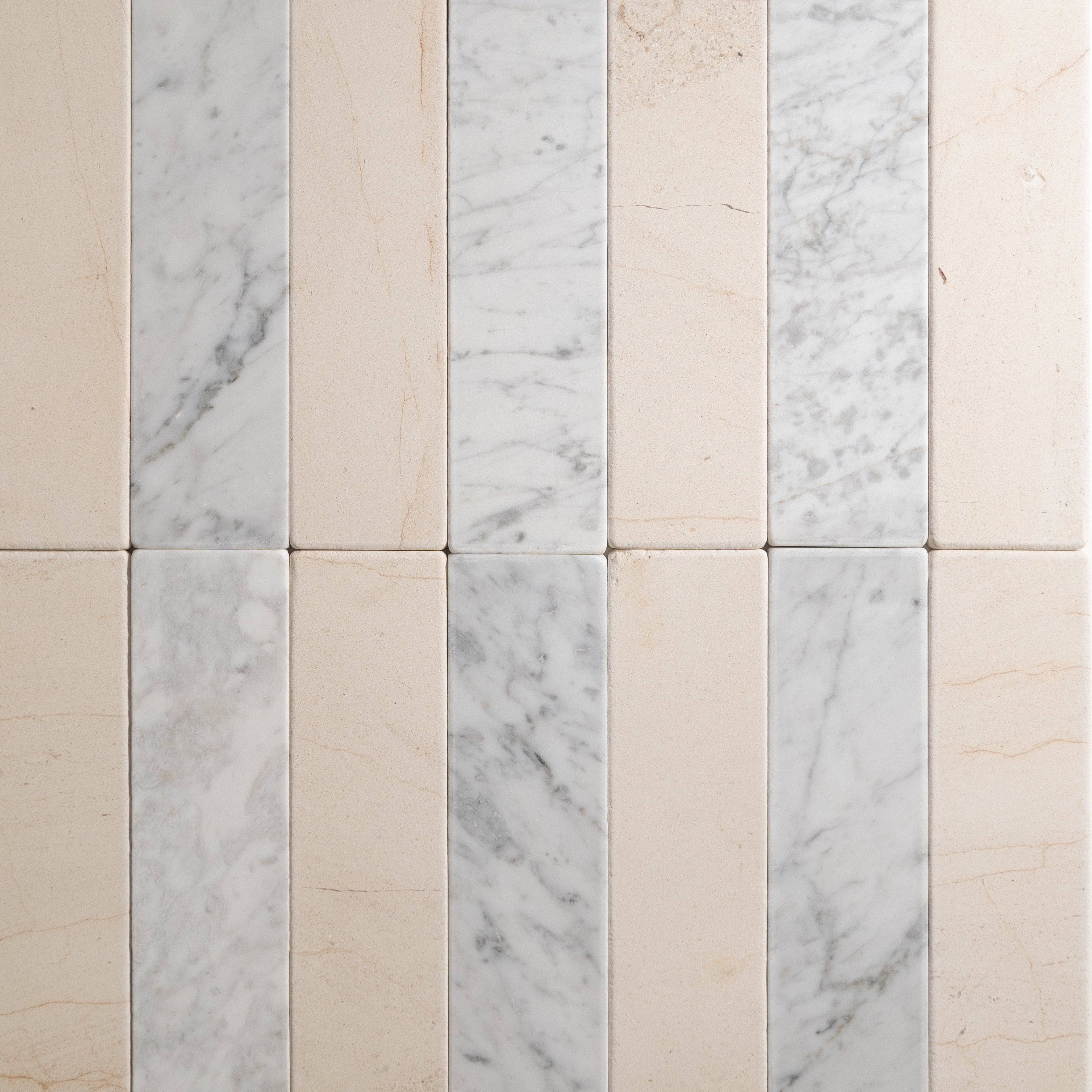 Carrara & Crema 3"x12" Tumbled - Castelli Marble