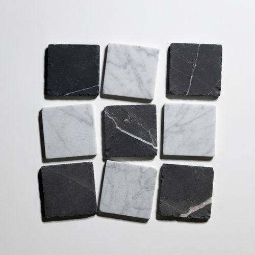 Carrara & Nero 4"x4" Tumbled - Castelli Marble