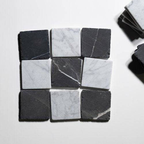 Carrara & Nero 4"x4" Tumbled - Castelli Marble