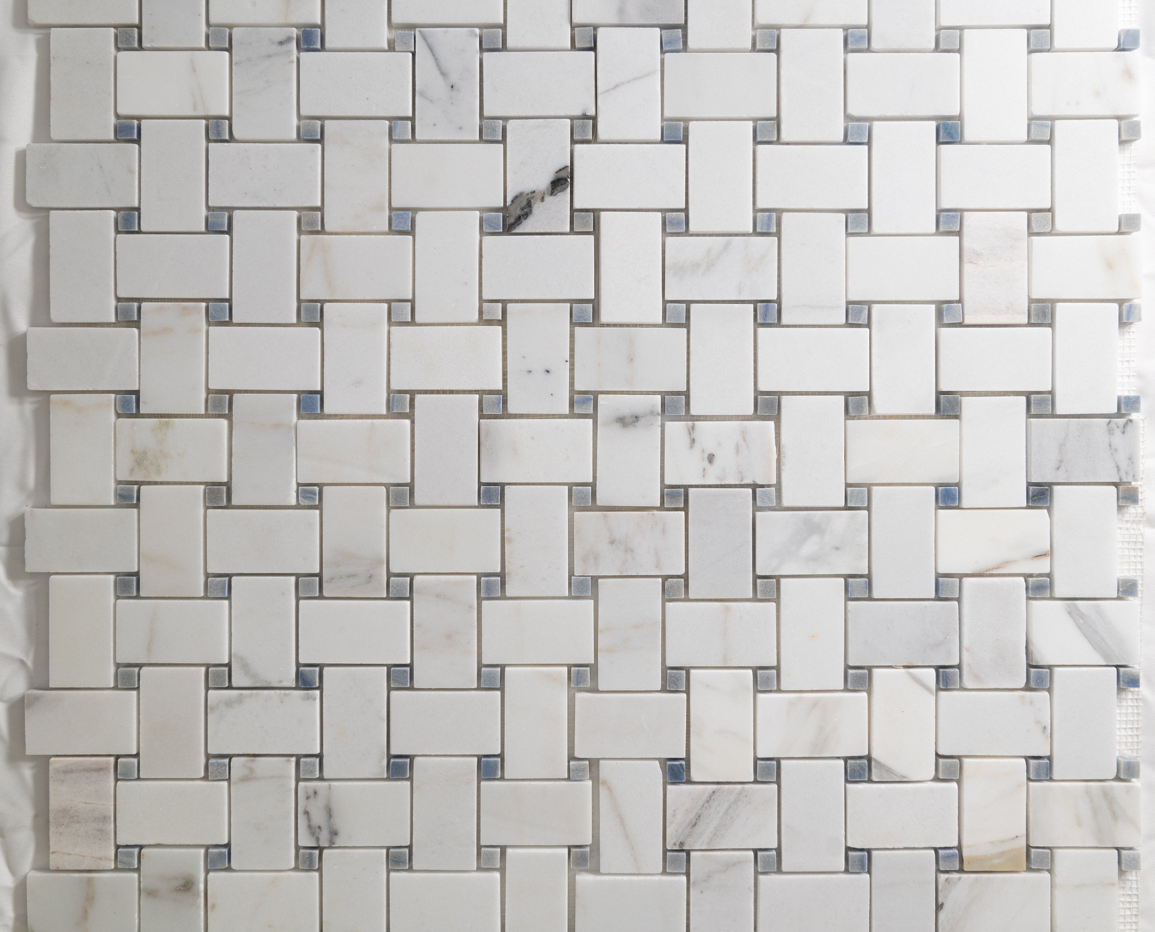 Colorado Calacatta / Blue Macauba Basket Weave - Castelli Marble