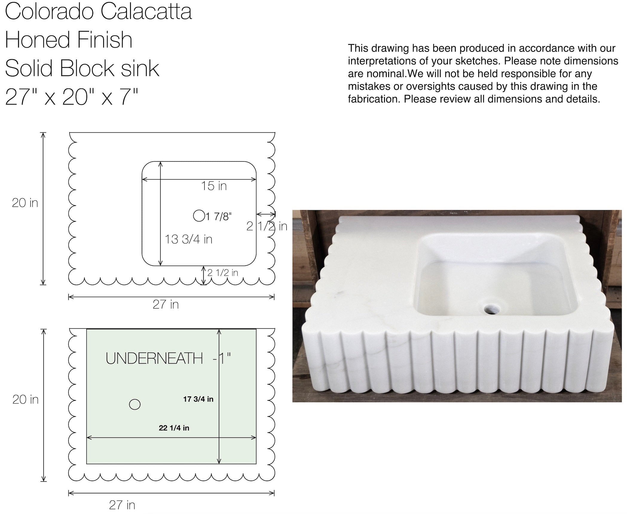 Colorado Calacatta Fluted Sink