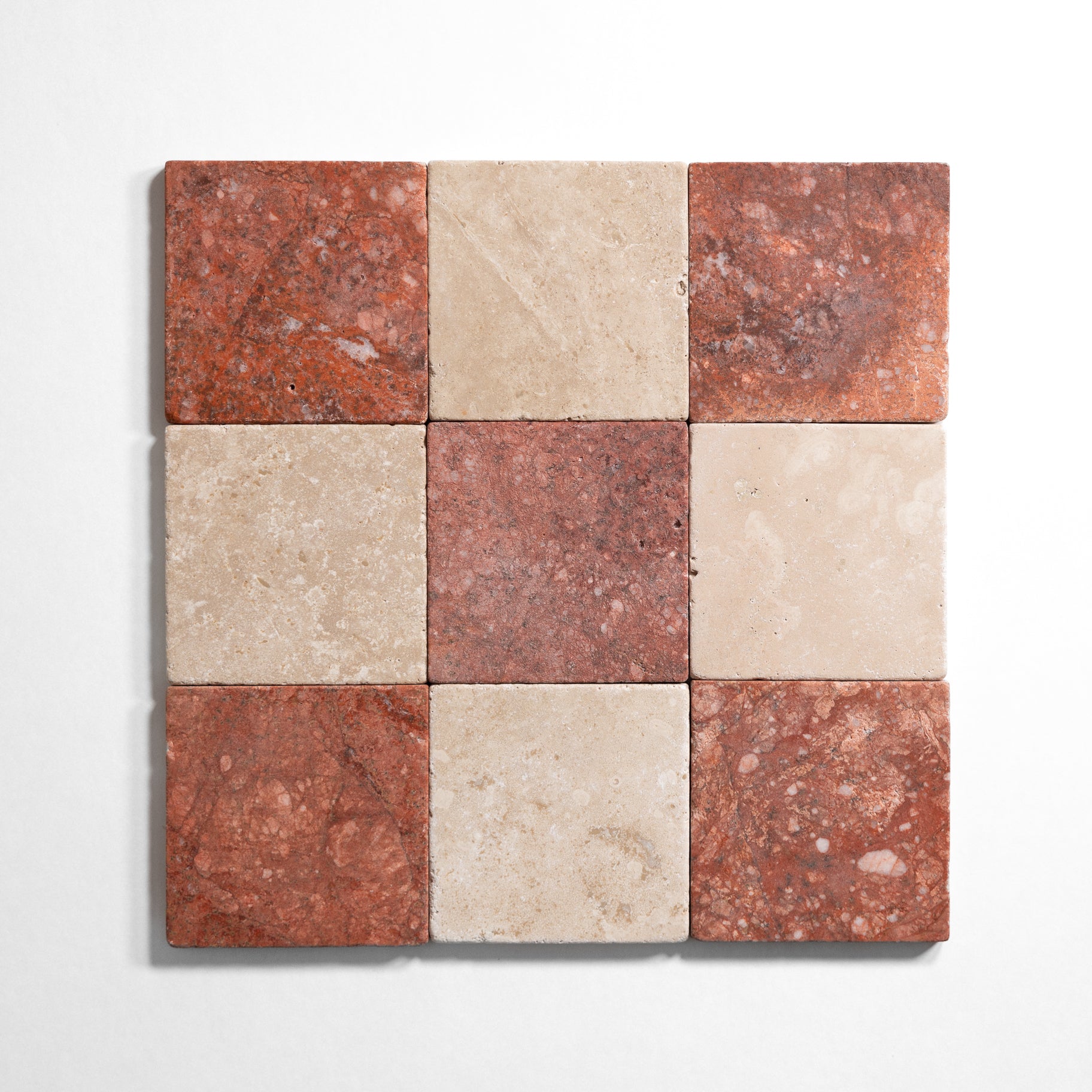 Beige & Red Tumbled marble checkered