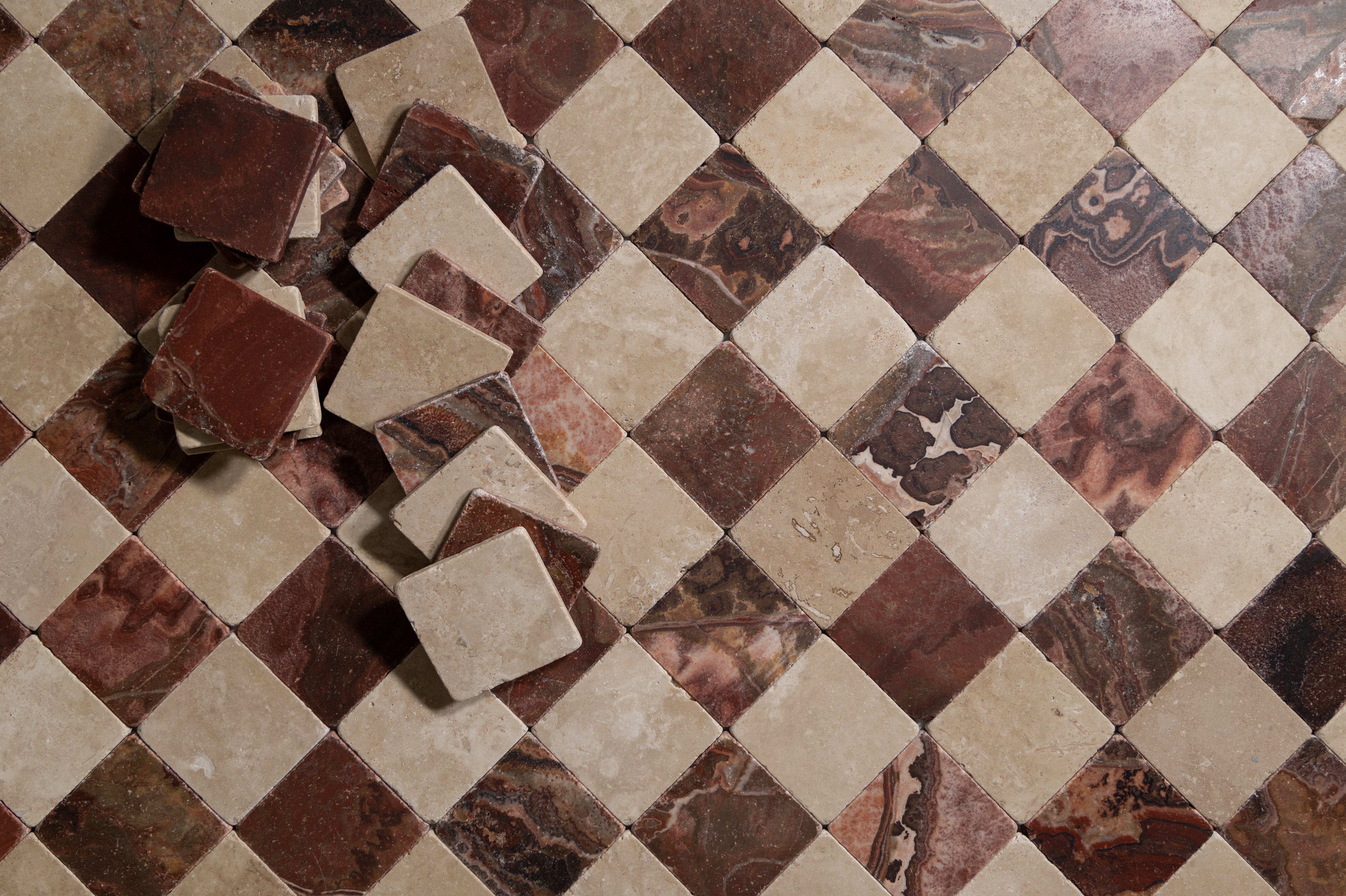 Tumbled antique Checkered Red Marble Tile