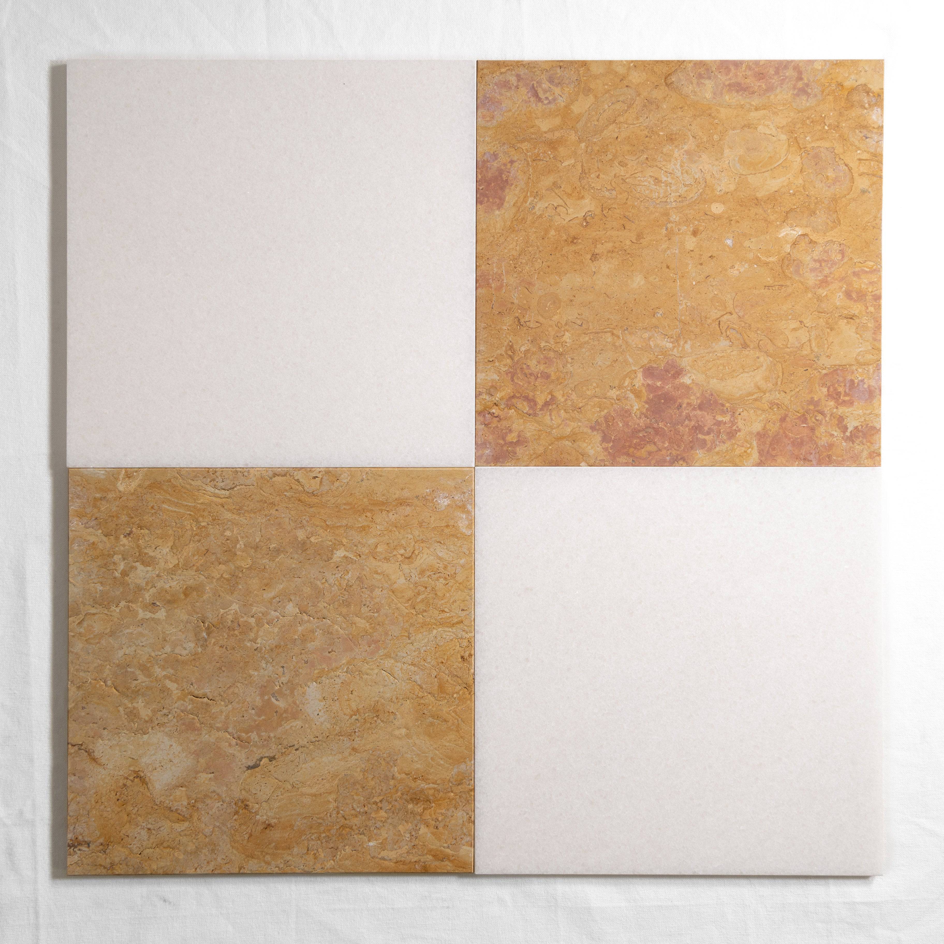 Giallo Reale & Crystal White Checkered 12"x12" - Castelli Marble