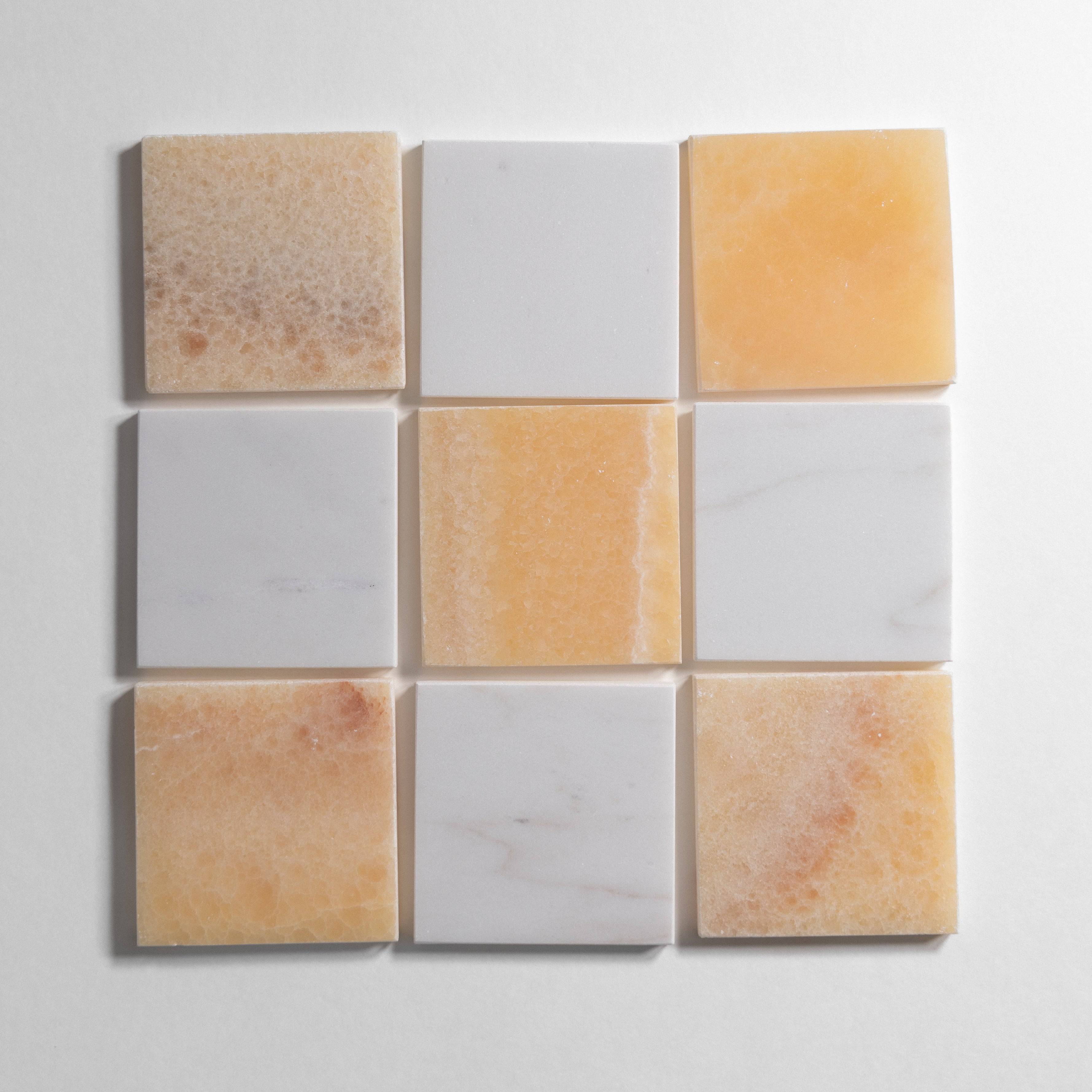 Honey Onyx / Colorado Checkered 4"x4" - Castelli Marble