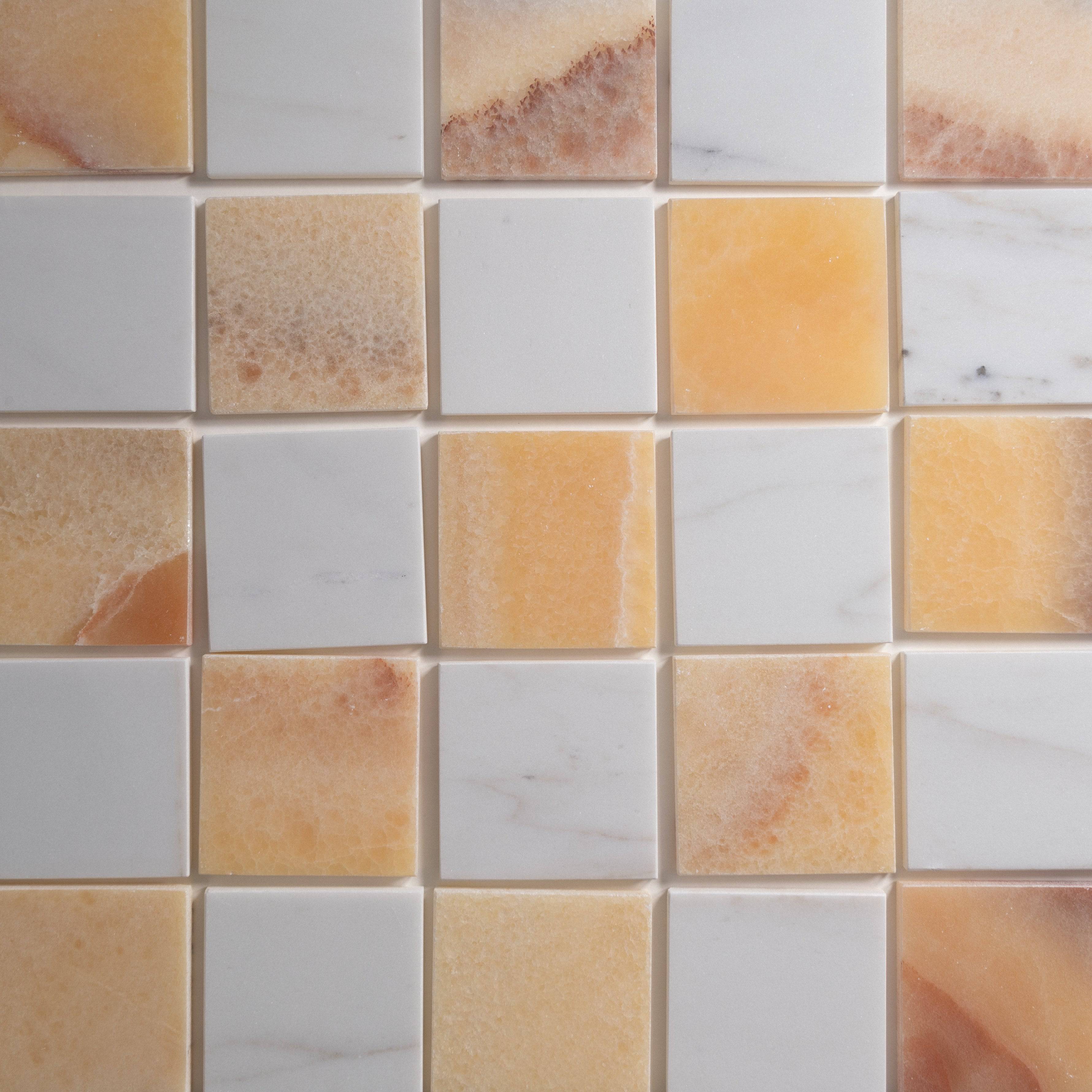 Honey Onyx & Colorado Checkered 4"x4" - Castelli Marble