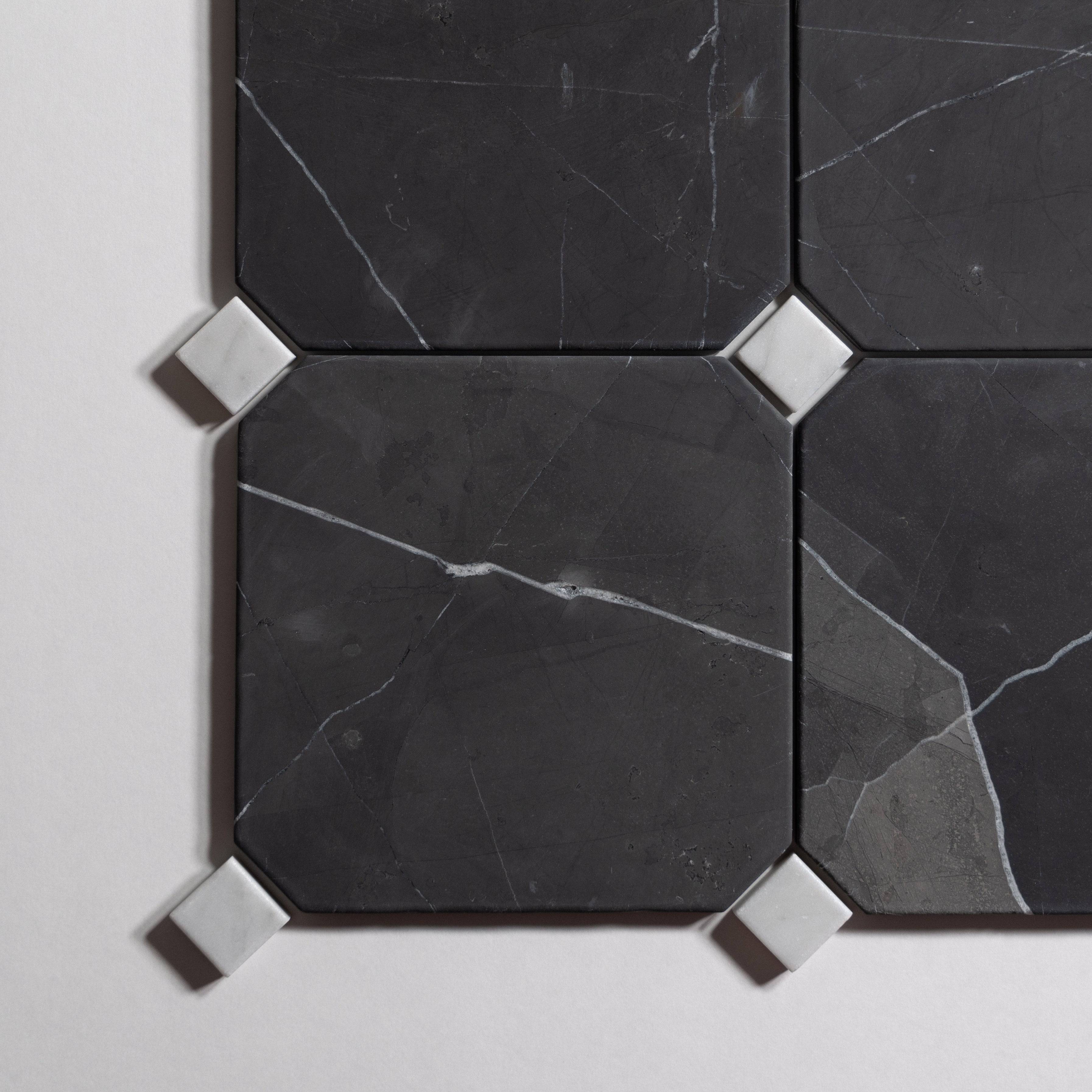 Nero St. Gabriel 6"x6” Octagon  Tumbled - Castelli Marble