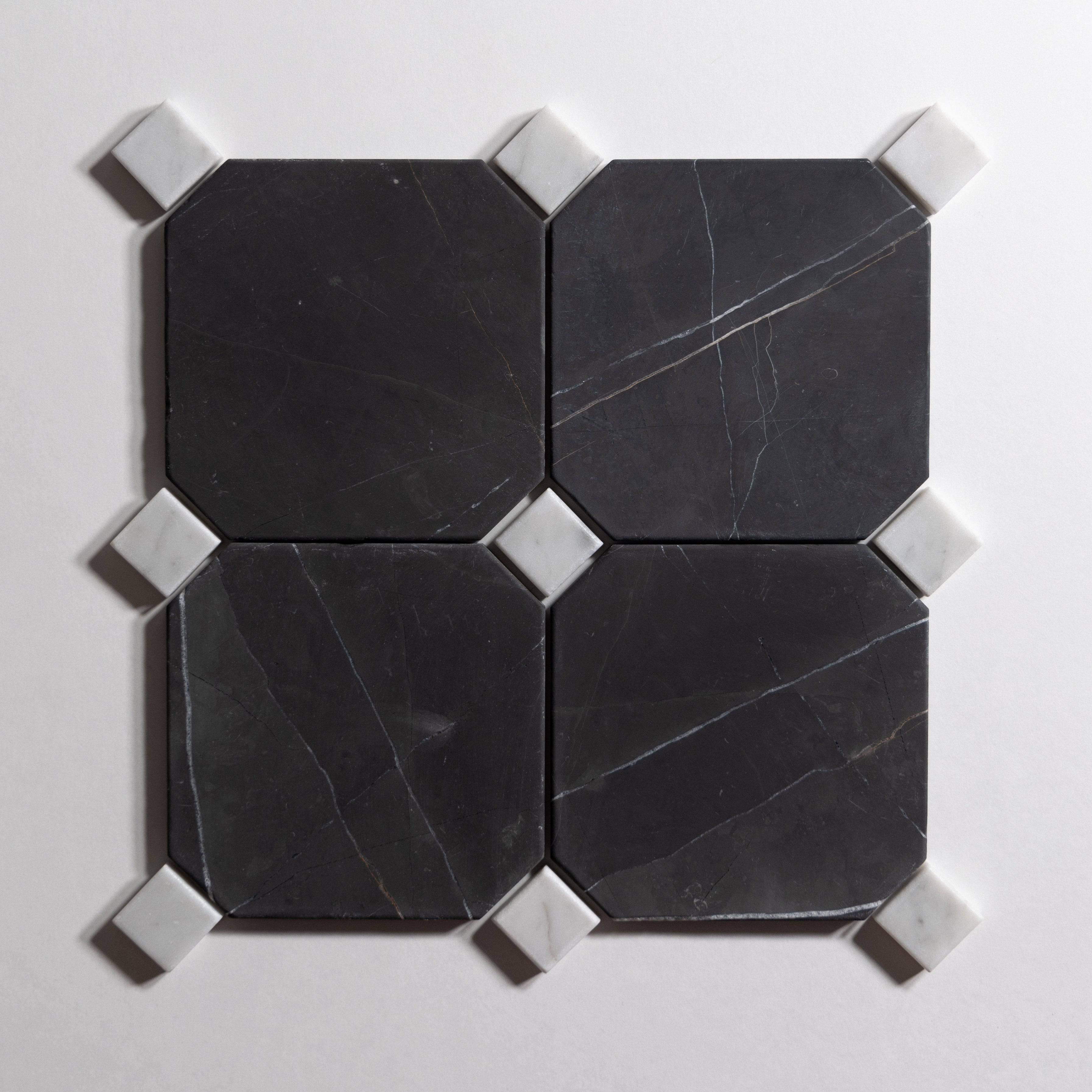 Nero St. Gabriel 6"x6” Octagon  Tumbled - Castelli Marble