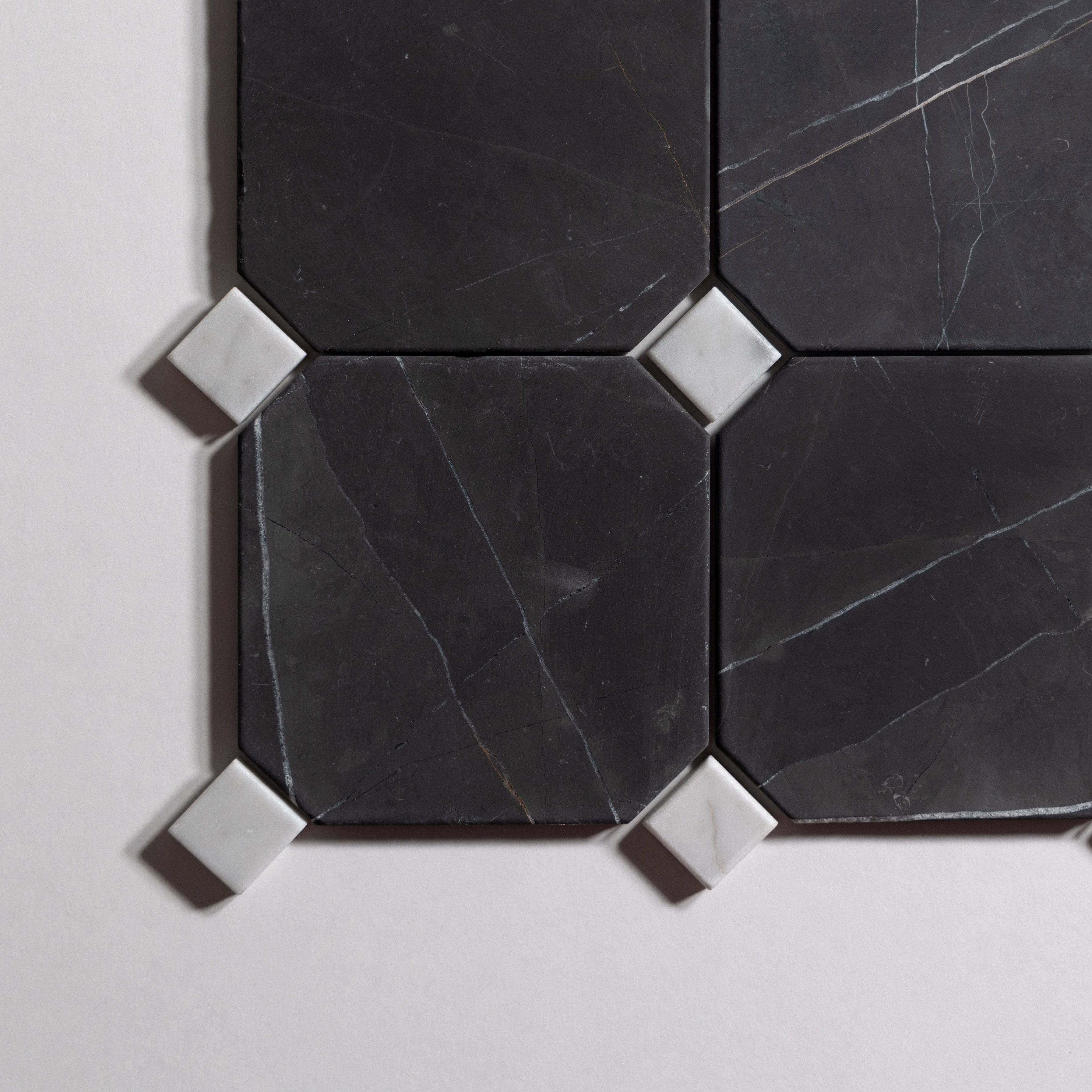 Nero St. Gabriel 6"x6” Octagon  Tumbled - Castelli Marble