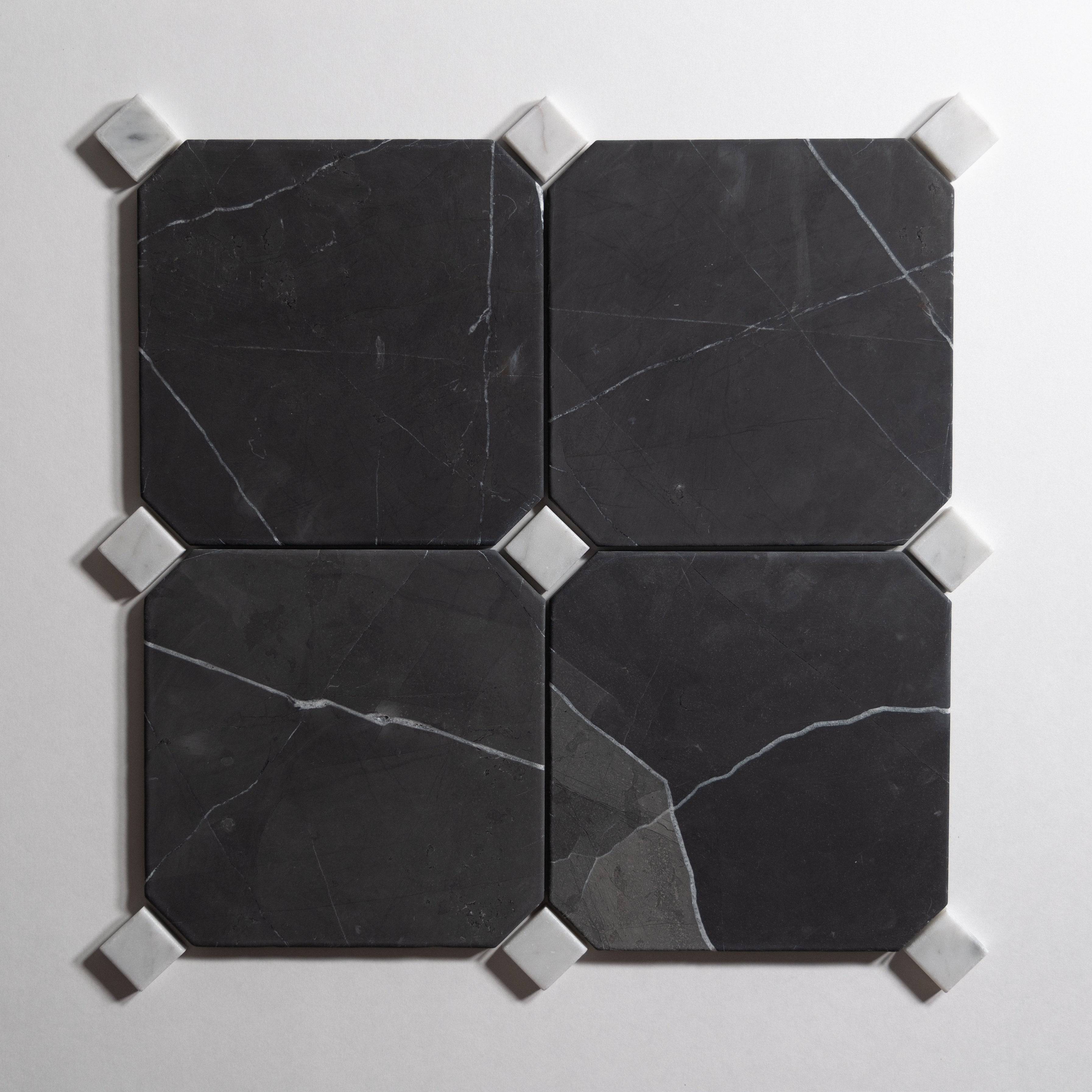 Nero St. Gabriel 8"x8” Octagon  Tumbled - Castelli Marble