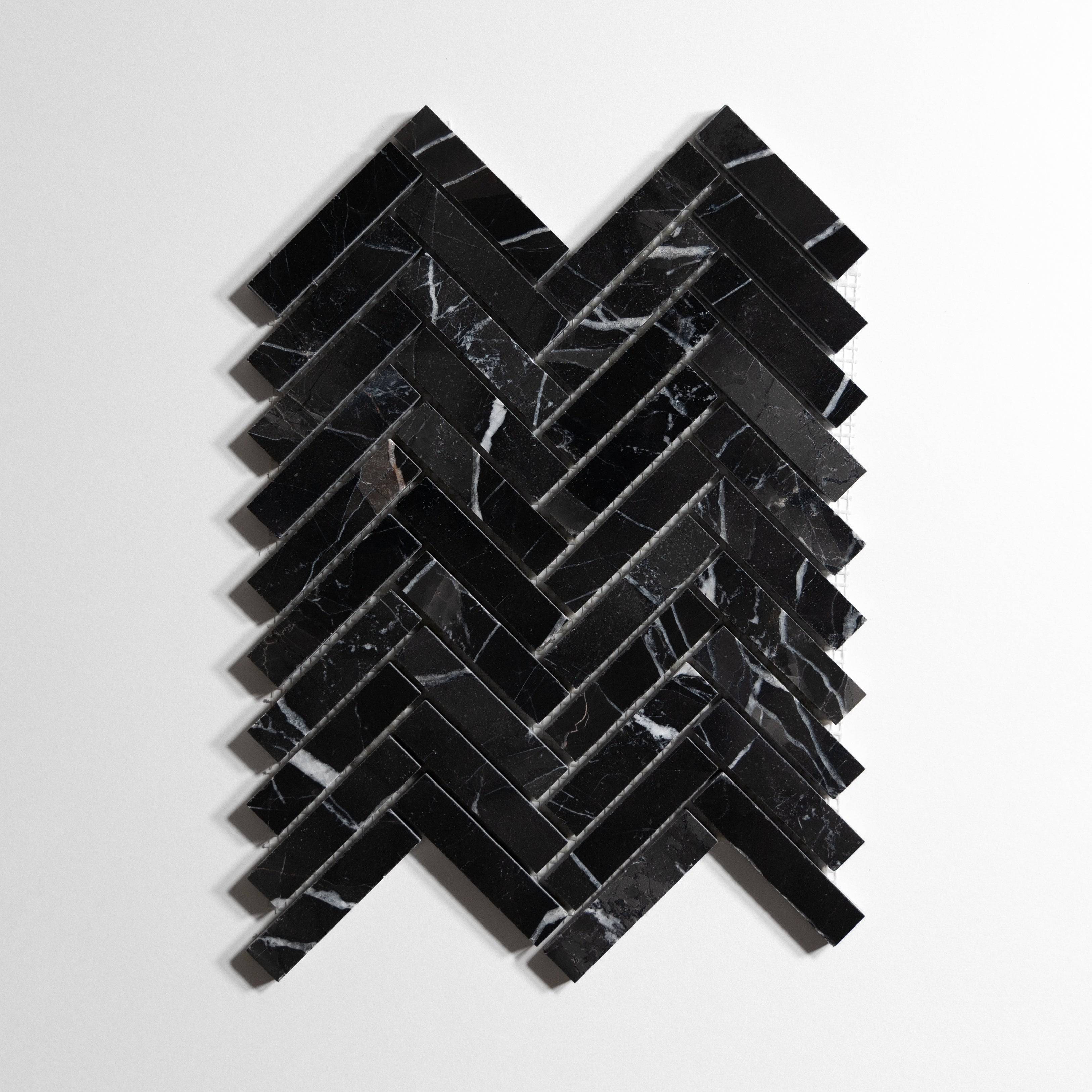 Nero St. Gabriel Herringbone Mosaic - Castelli Marble