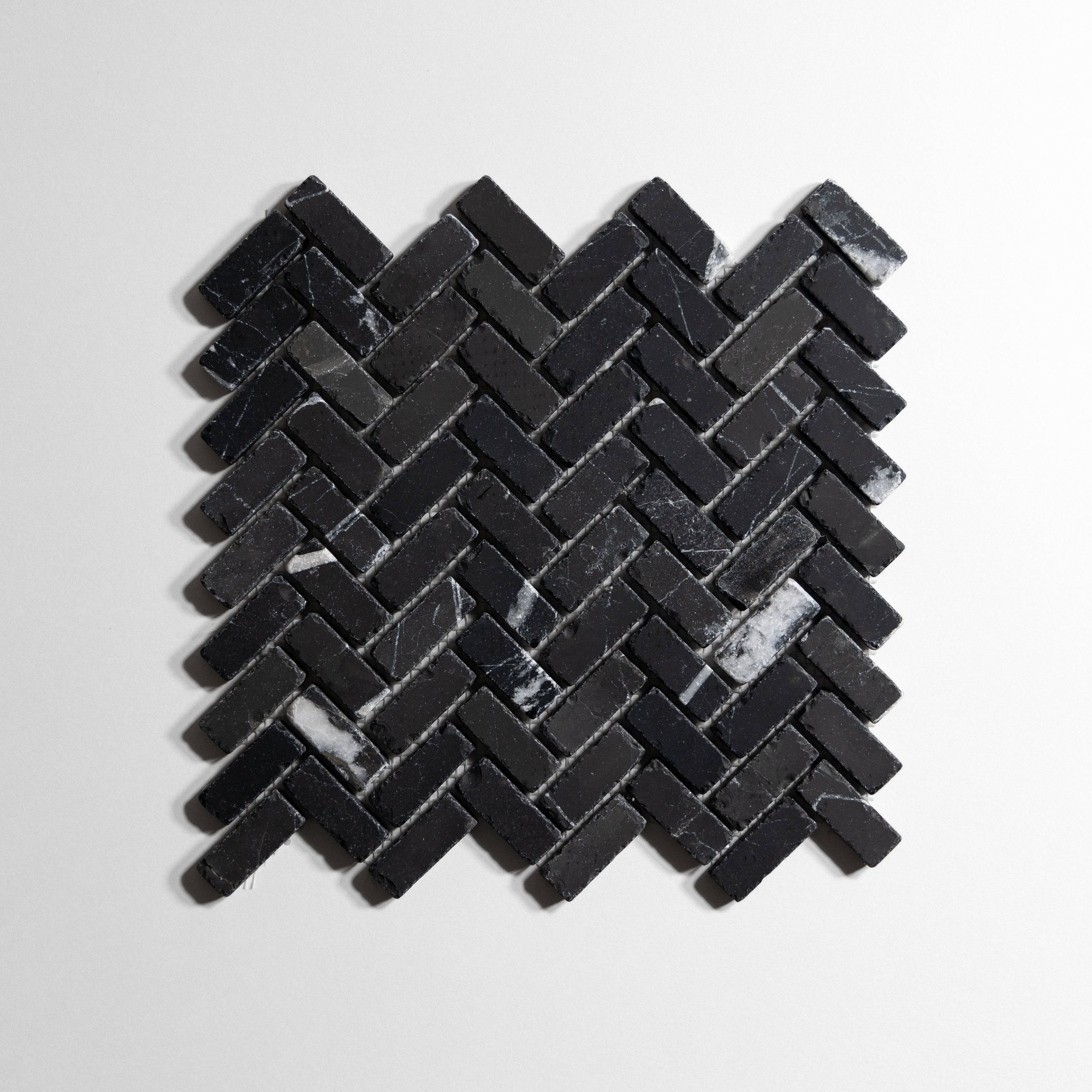 Nero St. Gabriel Tumbled Mini Herringbone - Castelli Marble