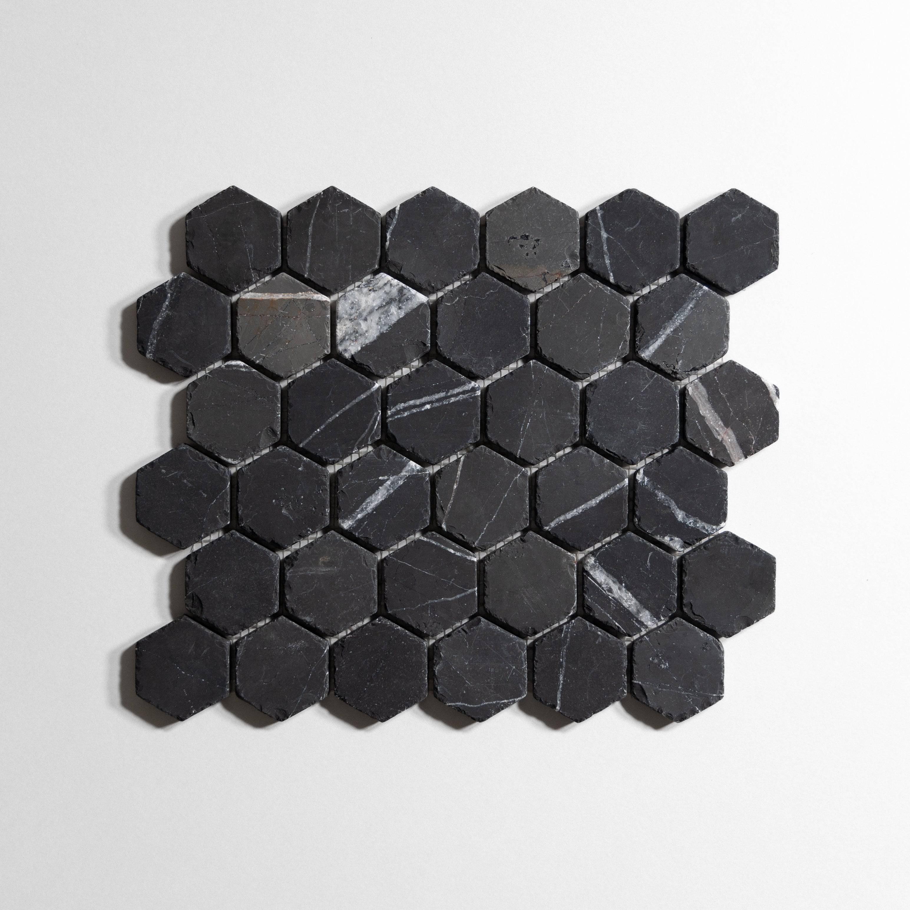 Nero St. Gabriel Hexagon Tumbled - Castelli Marble