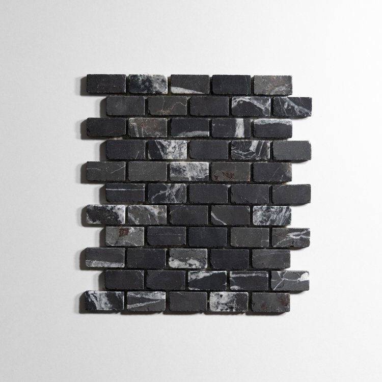 Nero St. Gabriel 1"x2" Brick Tumbled - Castelli Marble