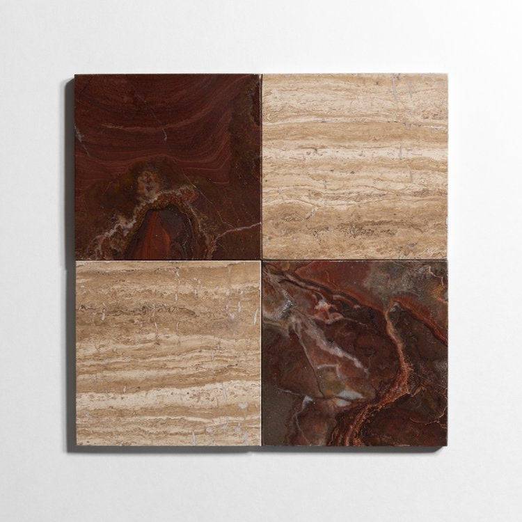 Red Onyx Checkered Marble Tile