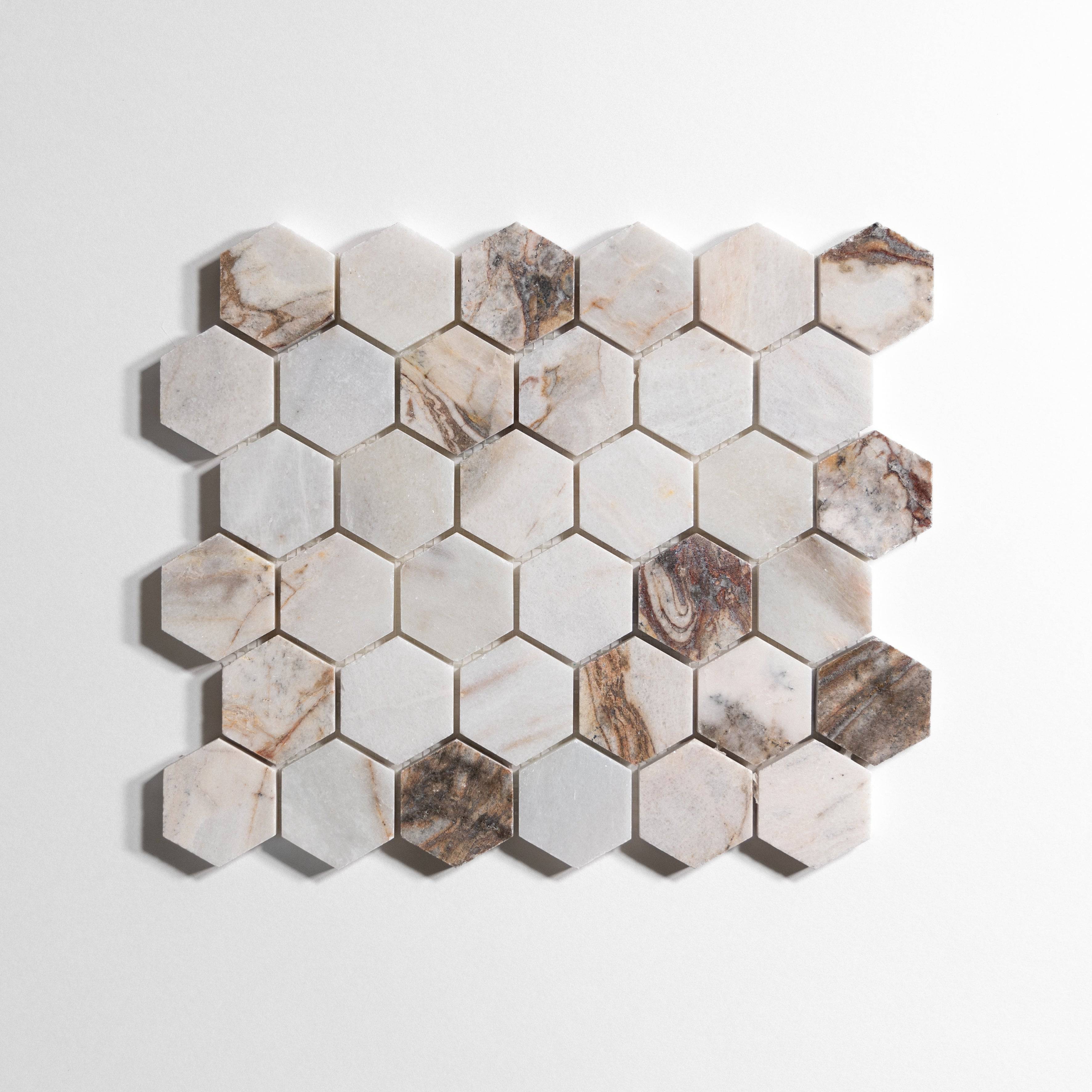 Rosewood Hexagon Marble Mosaic